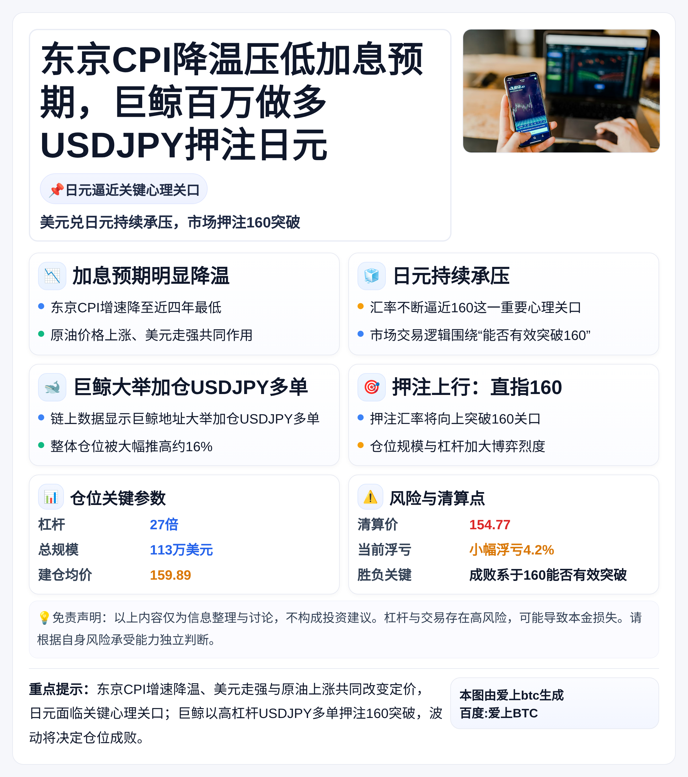 东京CPI降温压低加息预期，巨鲸百万做多USDJPY押注日元