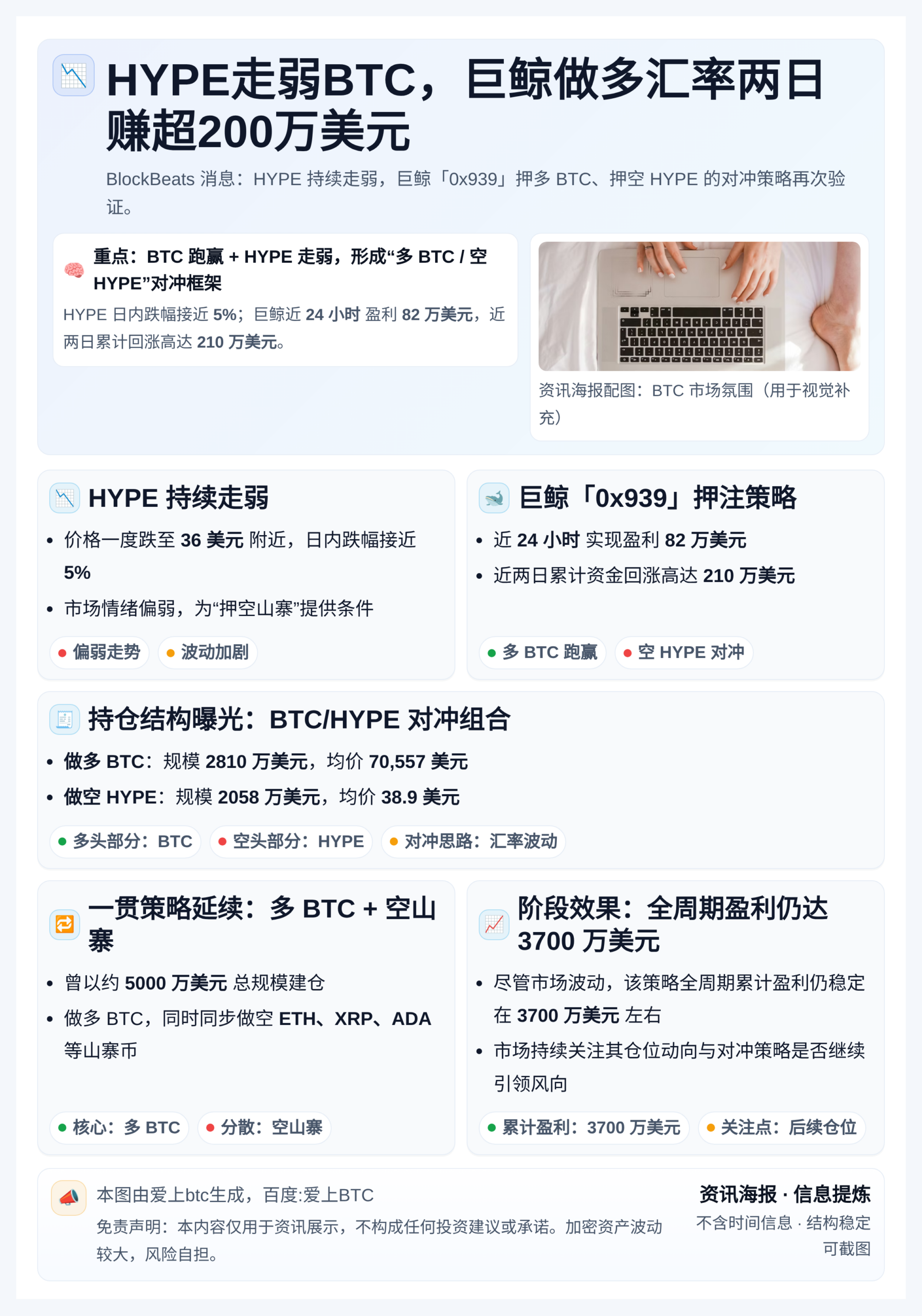 HYPE走弱BTC，巨鲸做多汇率两日赚超200万美元