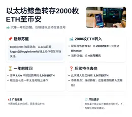 以太坊鲸鱼转存2000枚ETH至币安