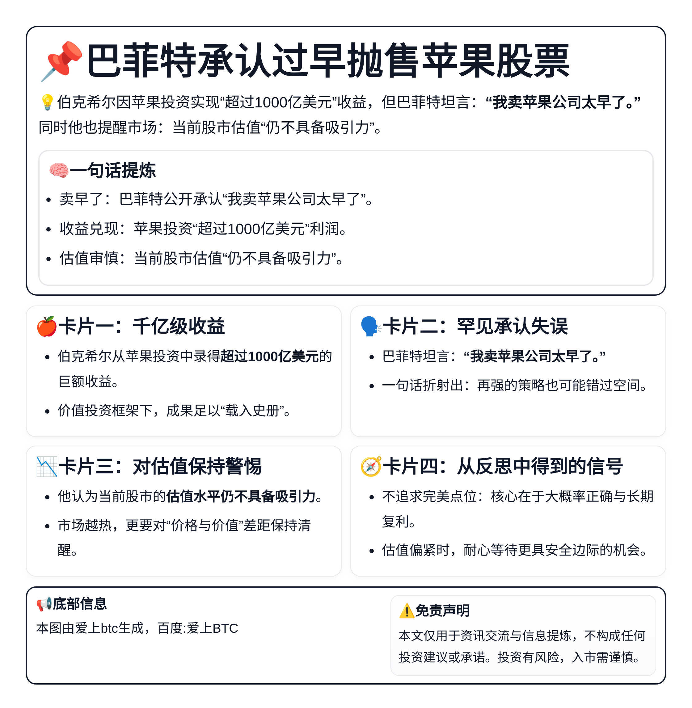 巴菲特承认过早抛售苹果股票
