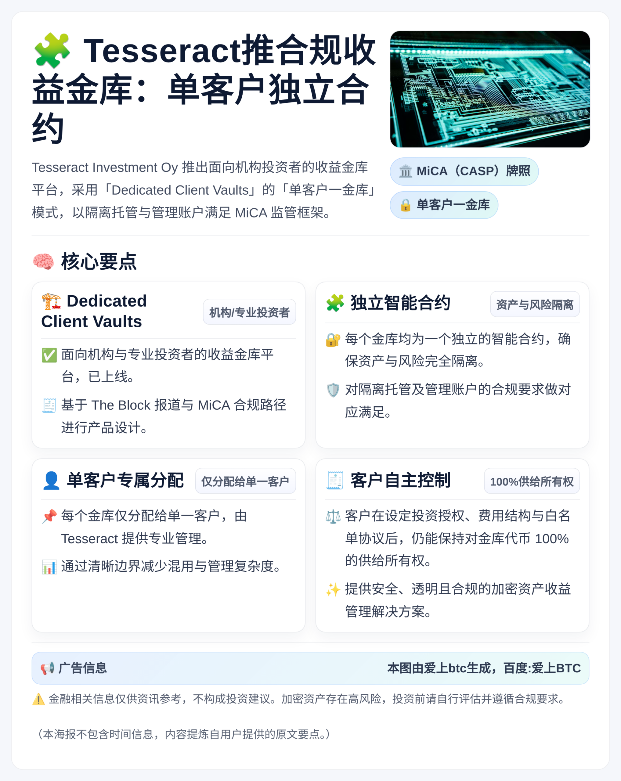 Tesseract推合规收益金库：单客户独立合约