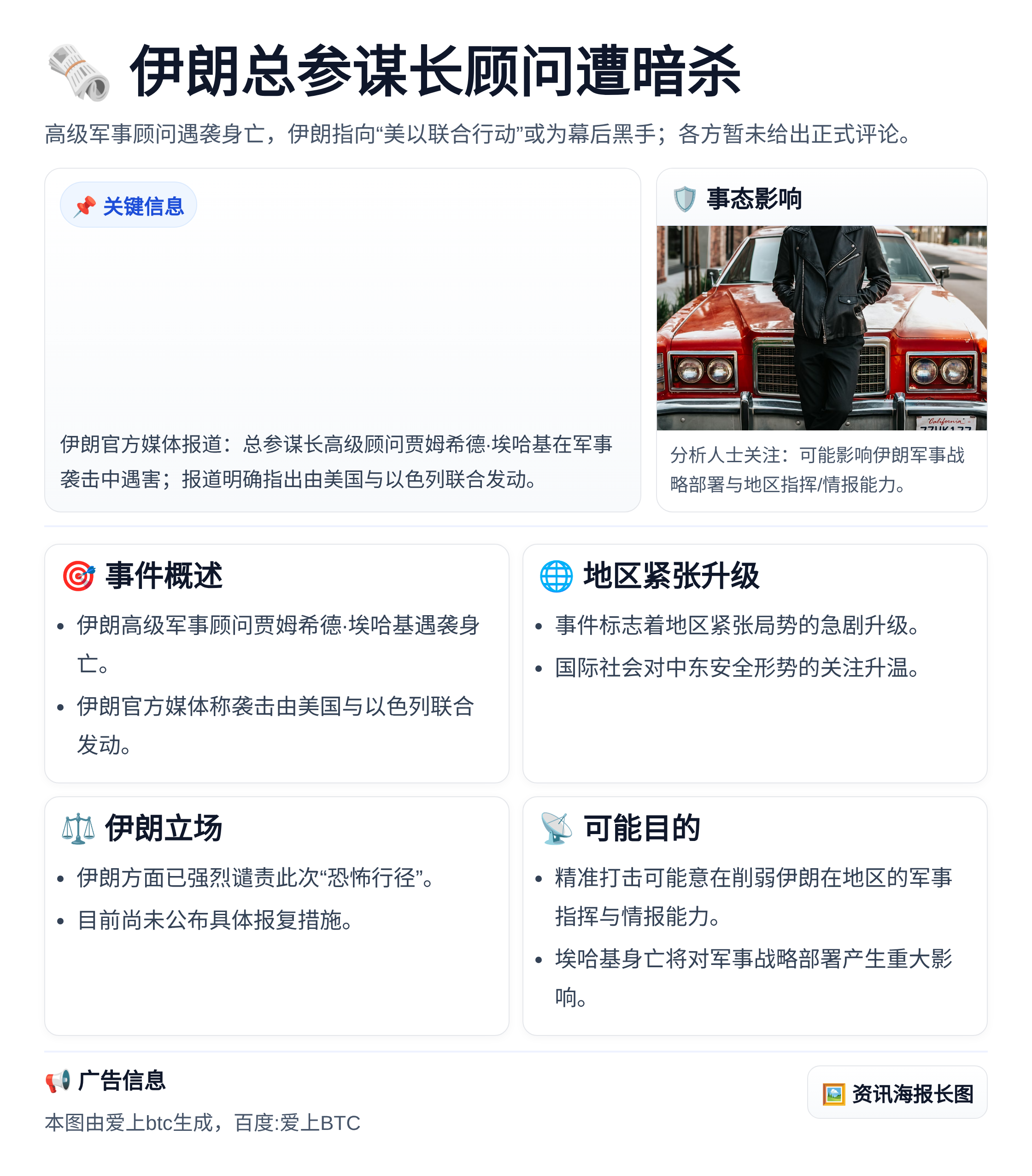 伊朗总参谋长顾问遭暗杀