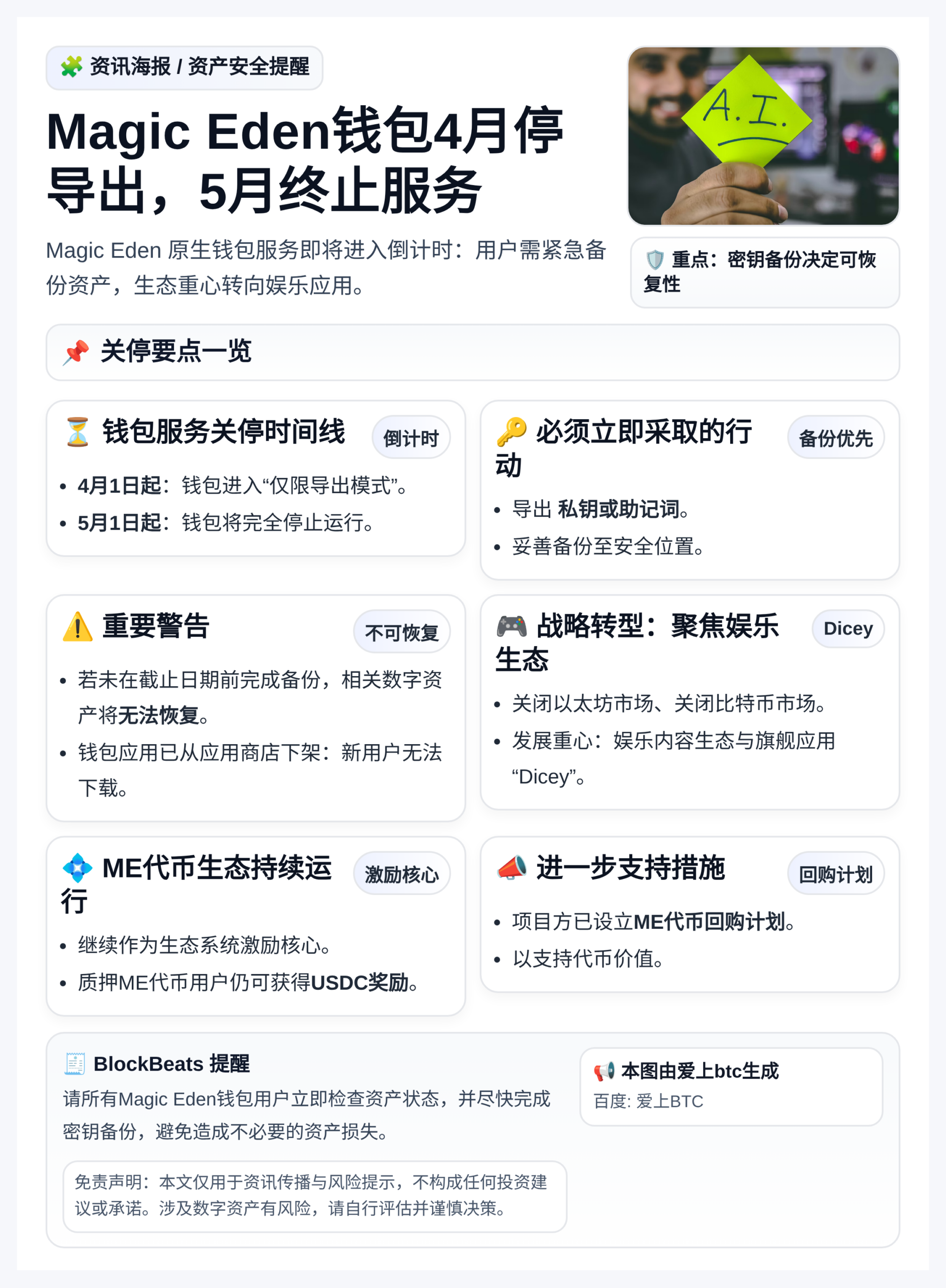 Magic Eden钱包4月停导出，5月终止服务