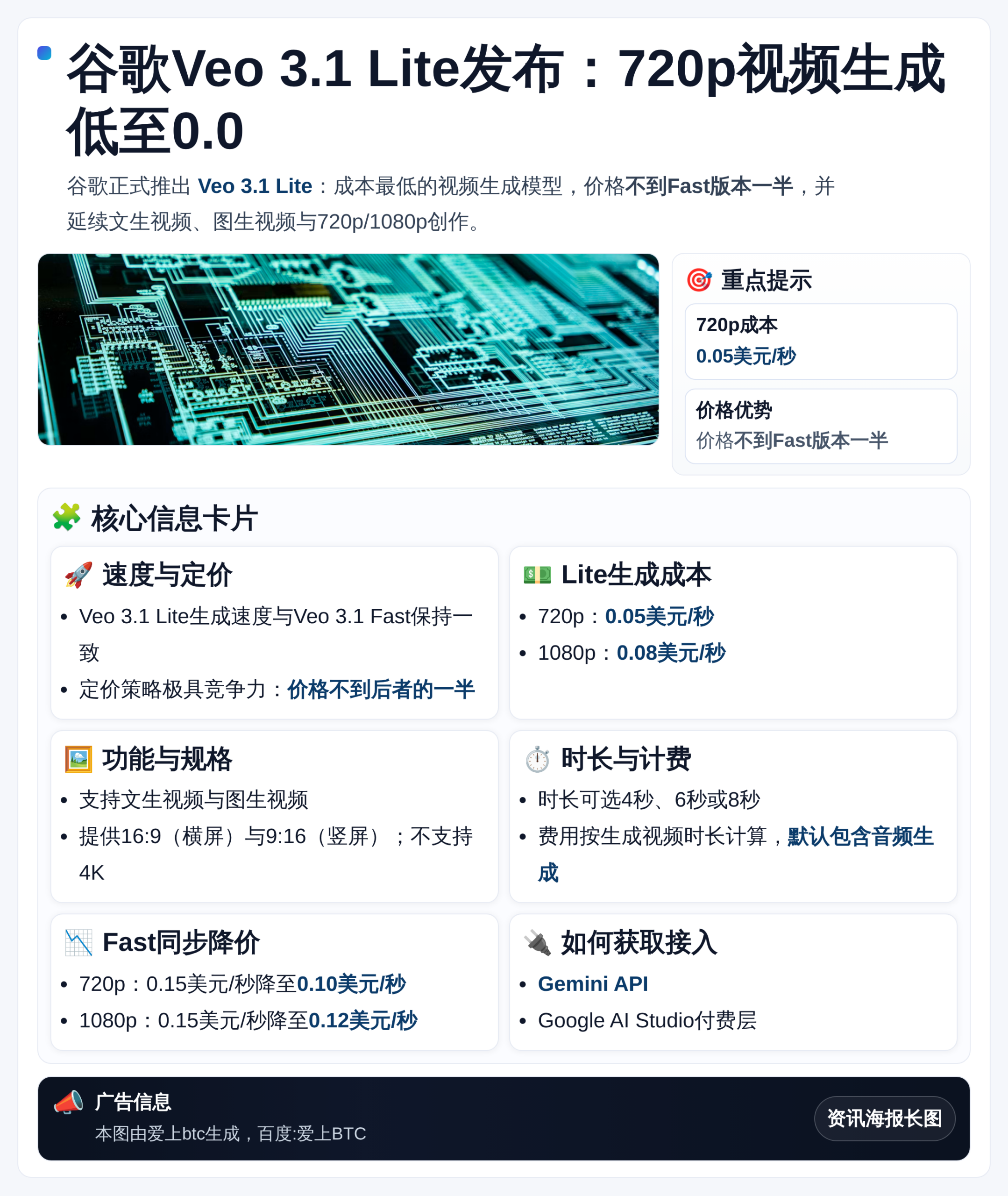 谷歌Veo 3.1 Lite发布：720p视频生成低至0.0