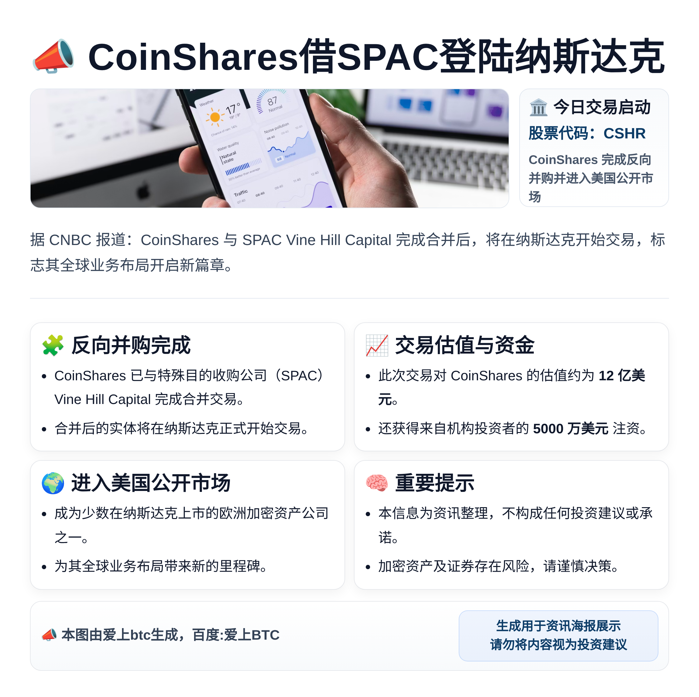CoinShares借SPAC登陆纳斯达克