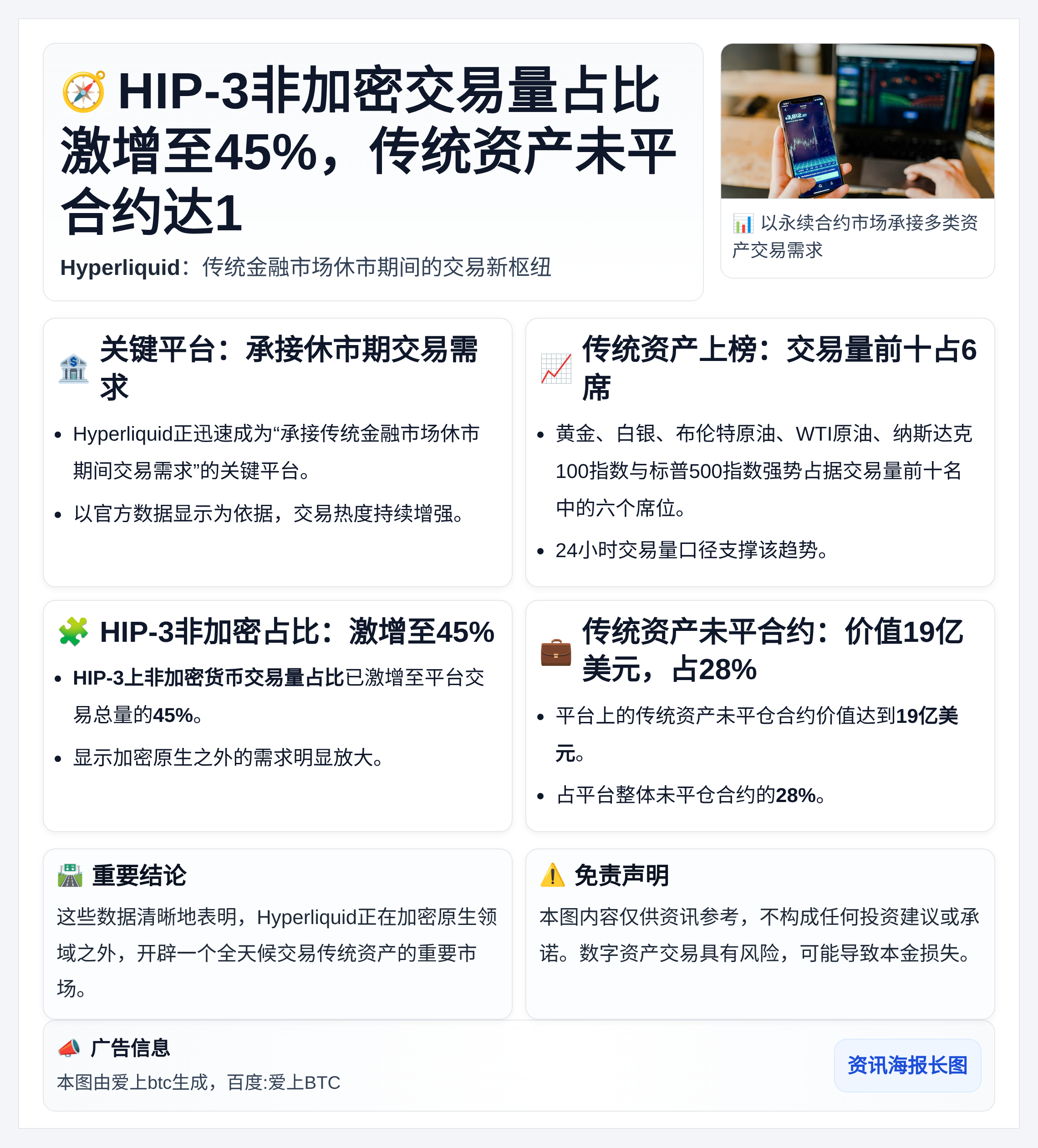 HIP-3非加密交易量占比激增至45%，传统资产未平合约达1