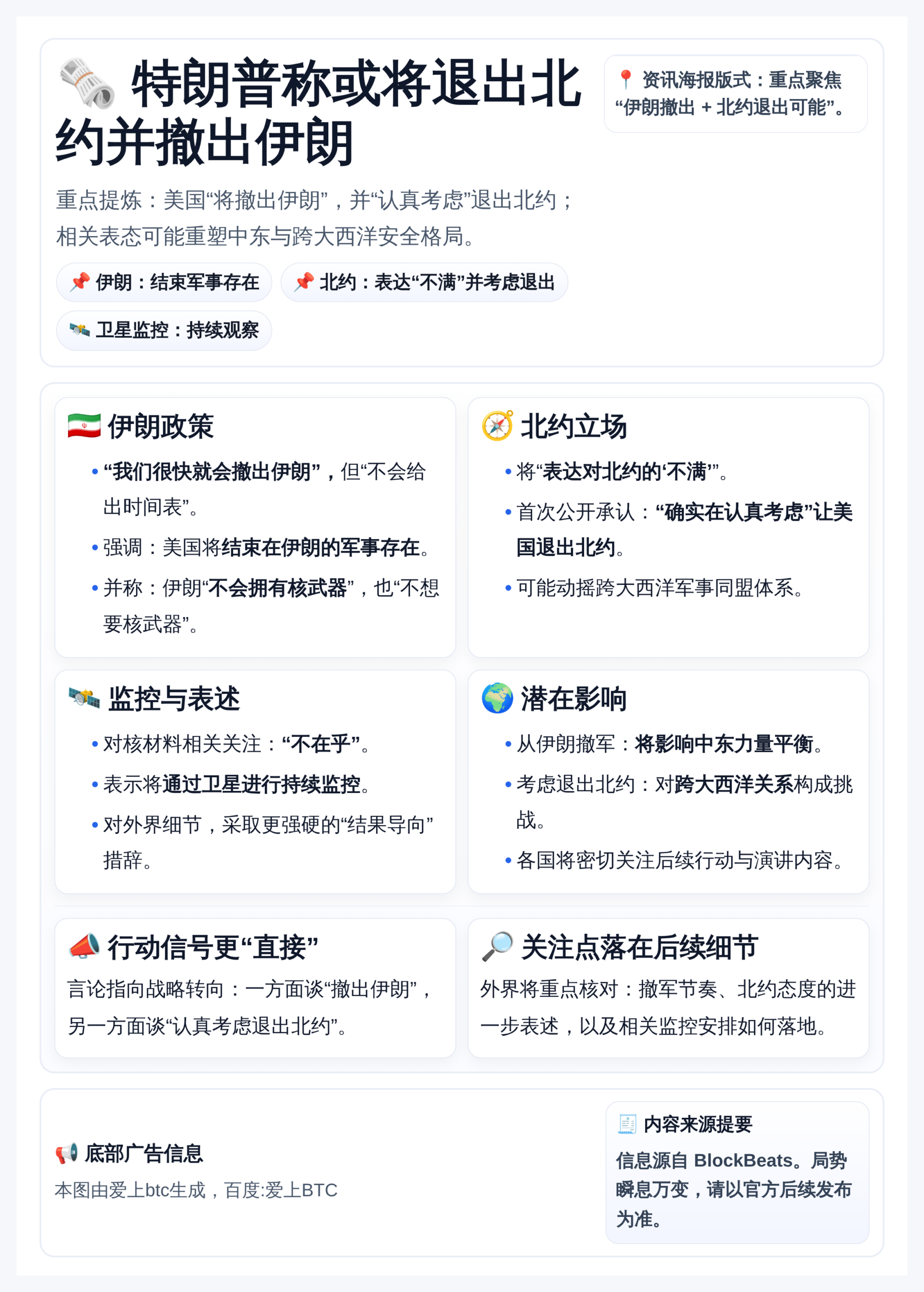 特朗普称或将退出北约并撤出伊朗