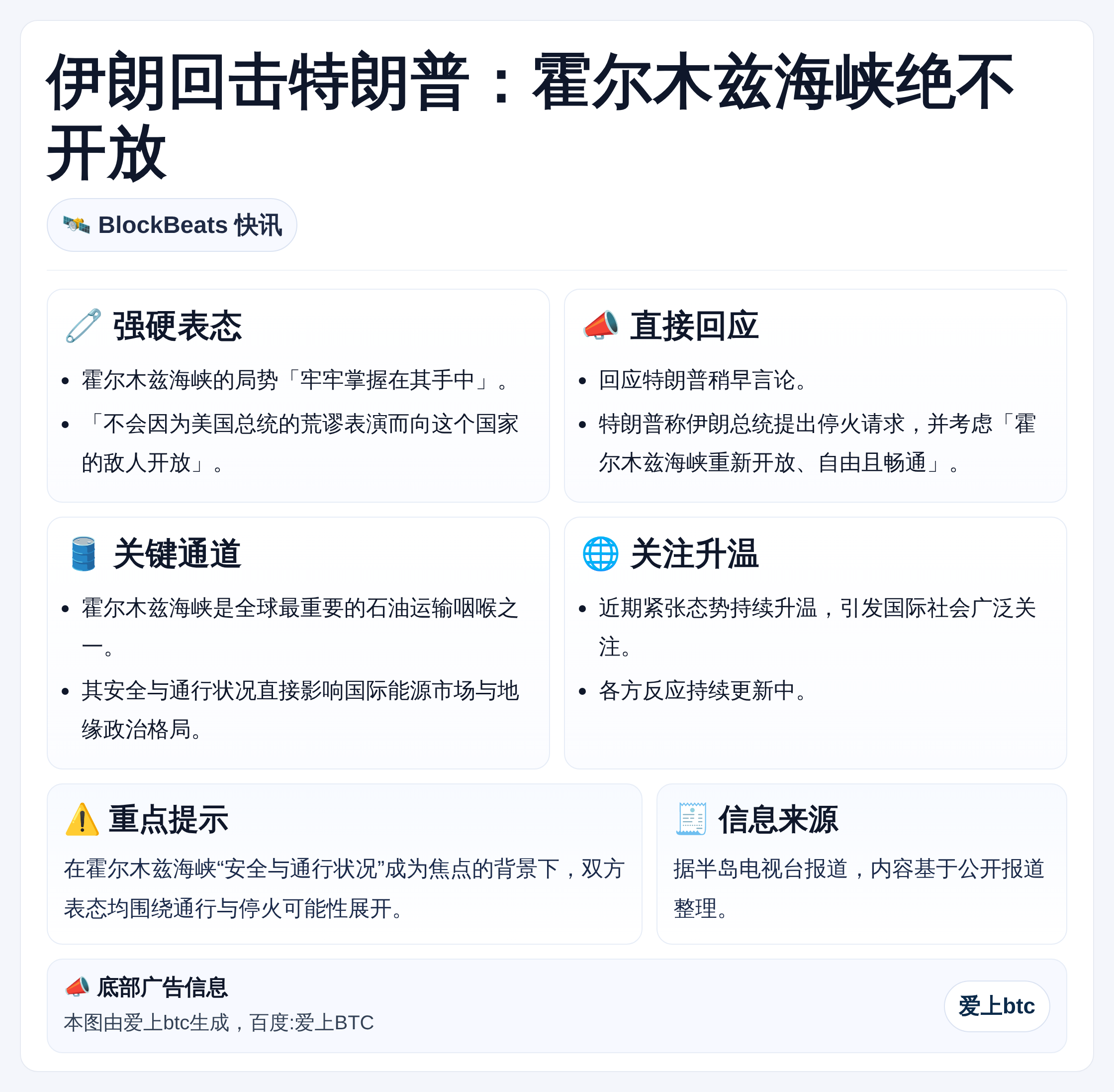 伊朗回击特朗普：霍尔木兹海峡绝不开放