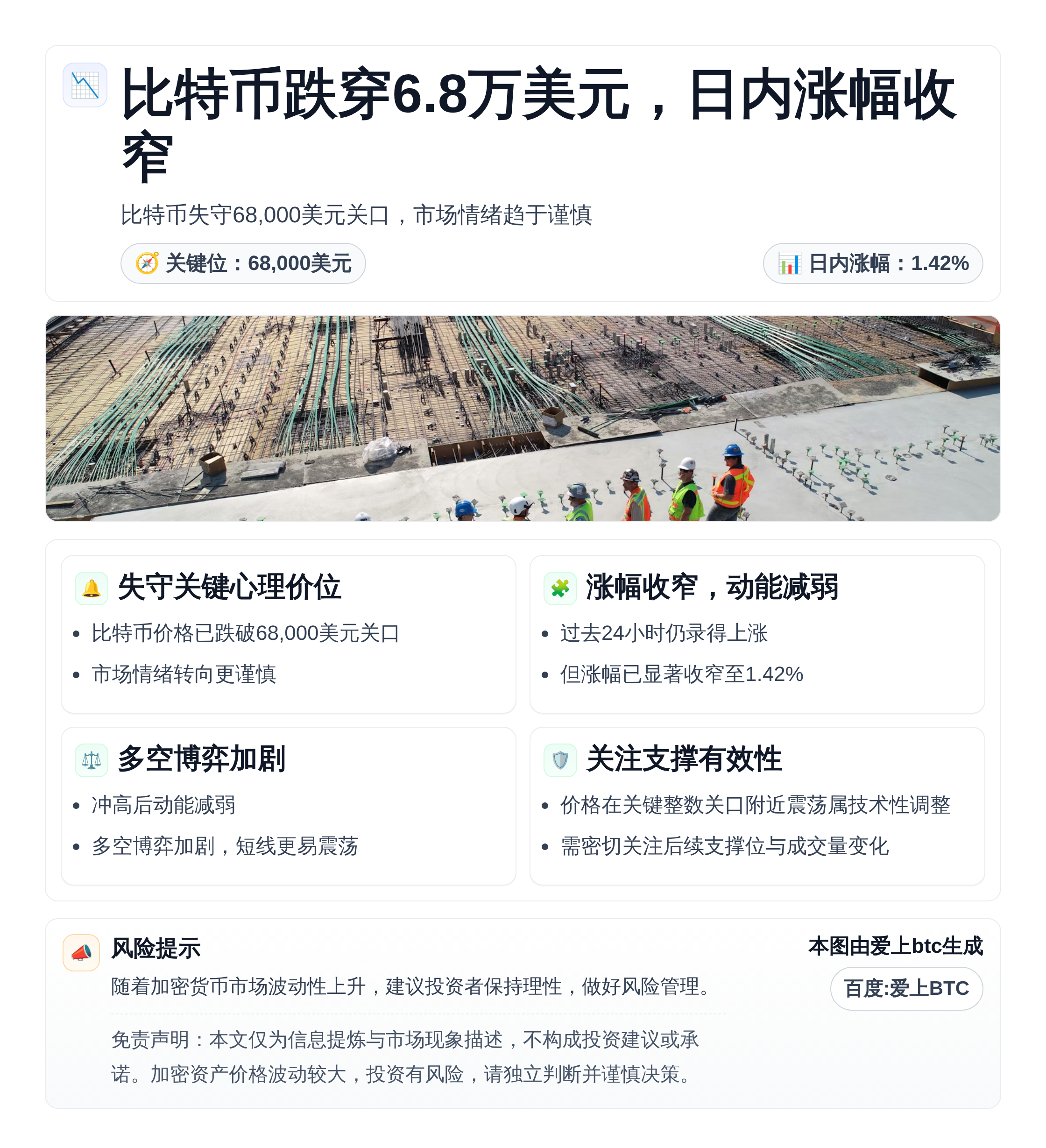 比特币跌穿6.8万美元，日内涨幅收窄