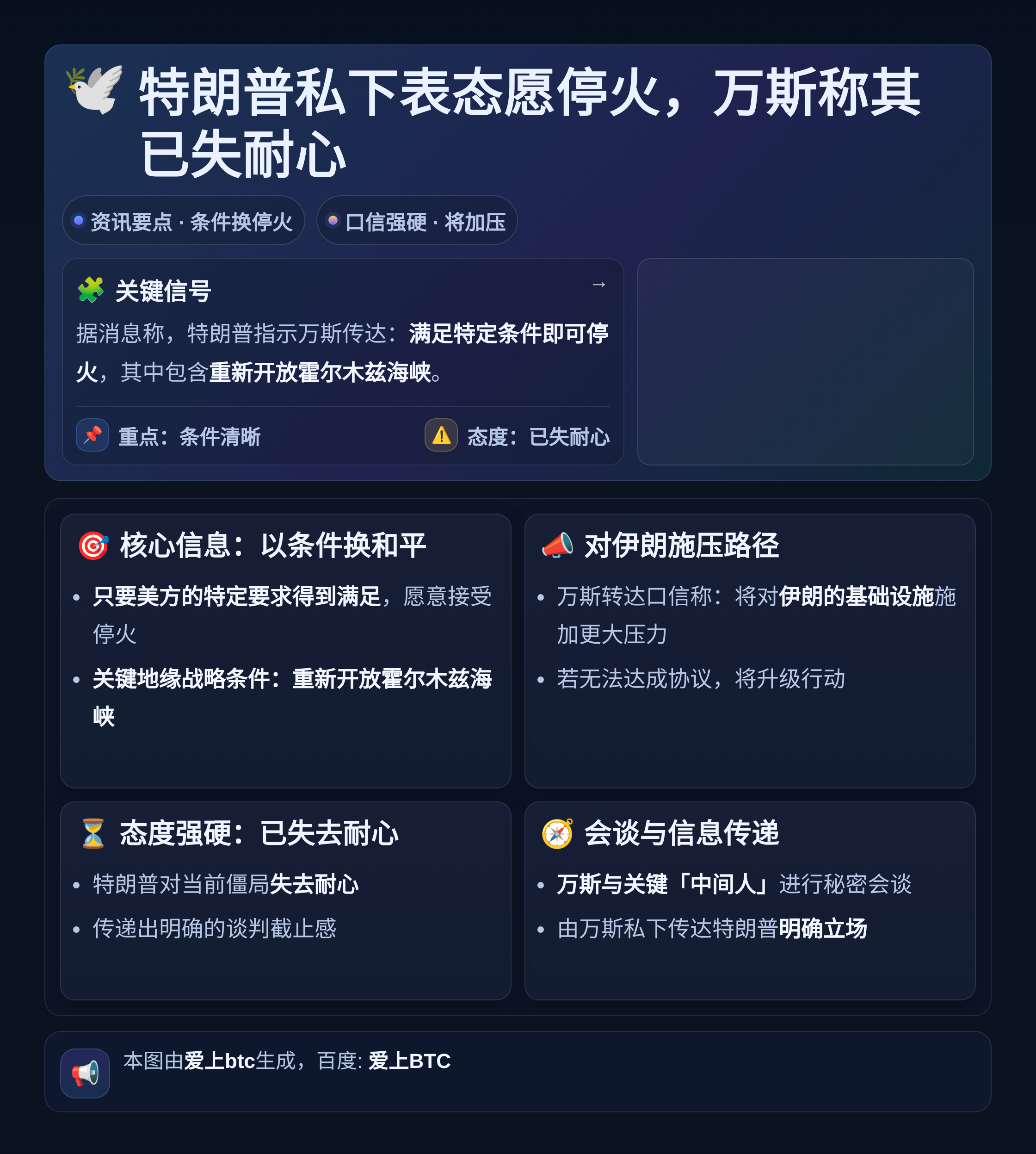 特朗普私下表态愿停火，万斯称其已失耐心