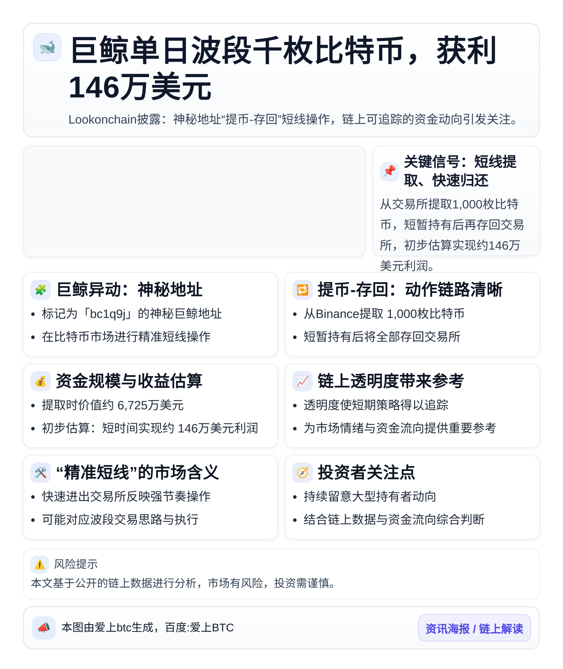 巨鲸单日波段千枚比特币，获利146万美元