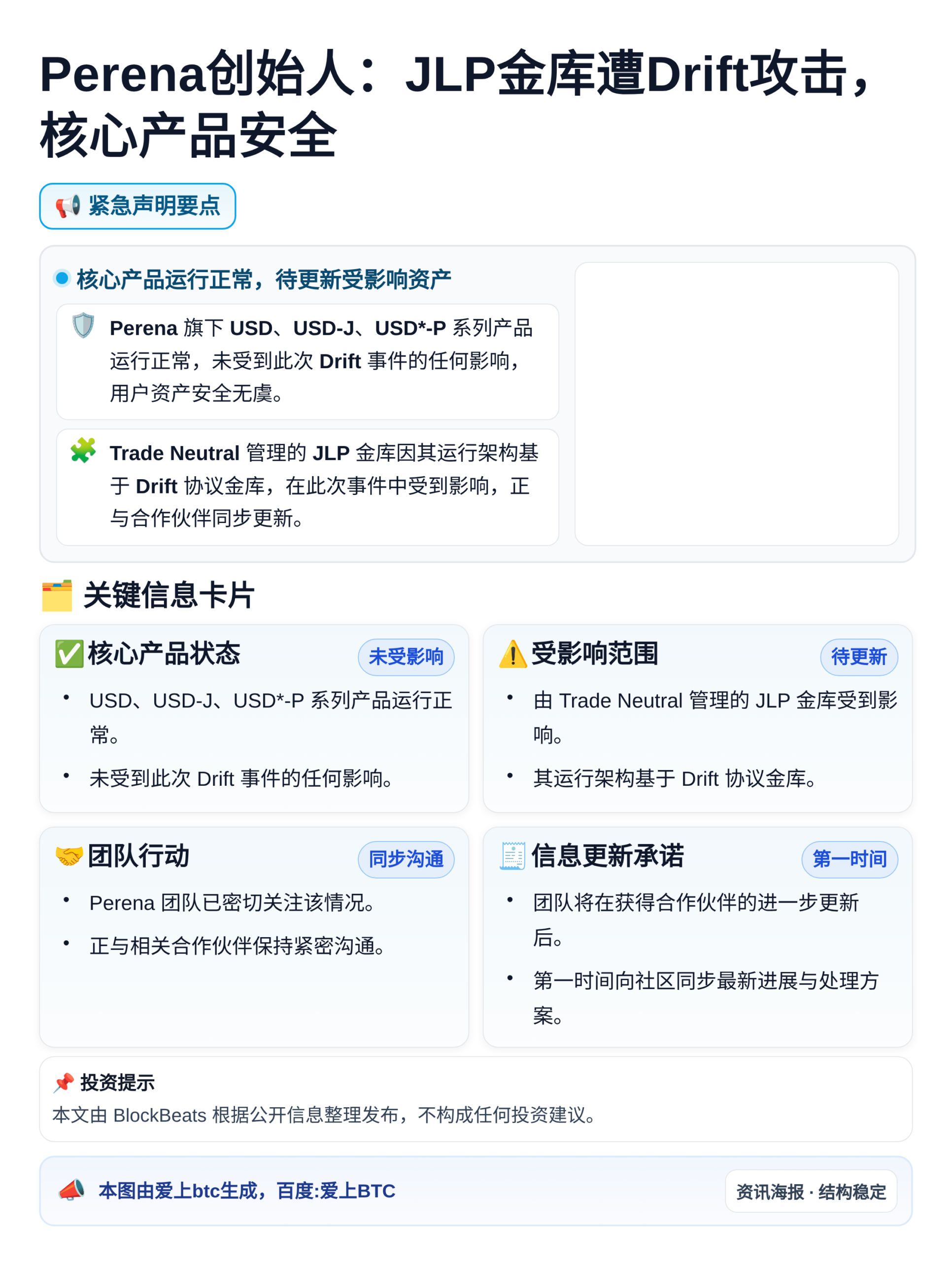 Perena创始人：JLP金库遭Drift攻击，核心产品安全