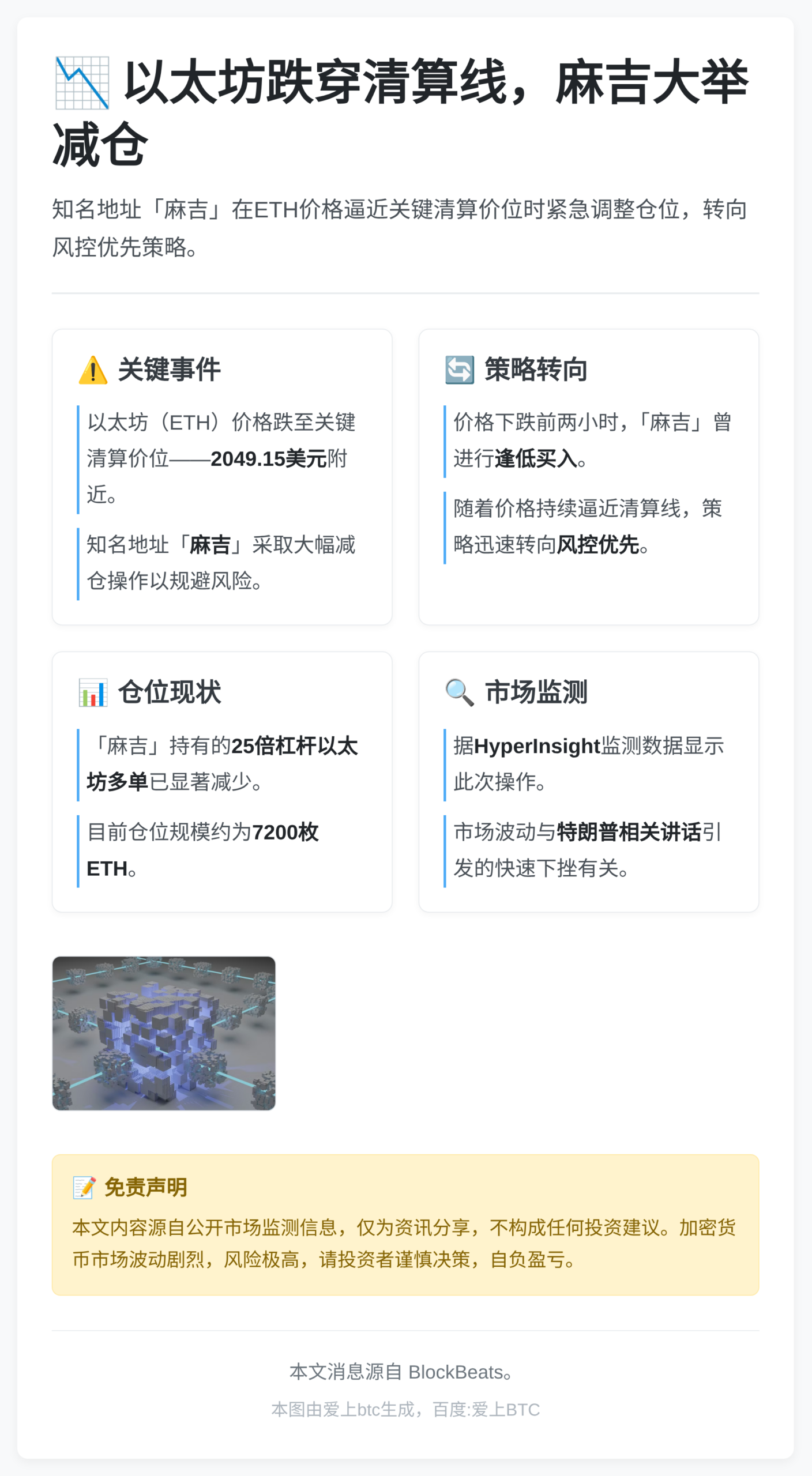 以太坊跌穿清算线，麻吉大举减仓