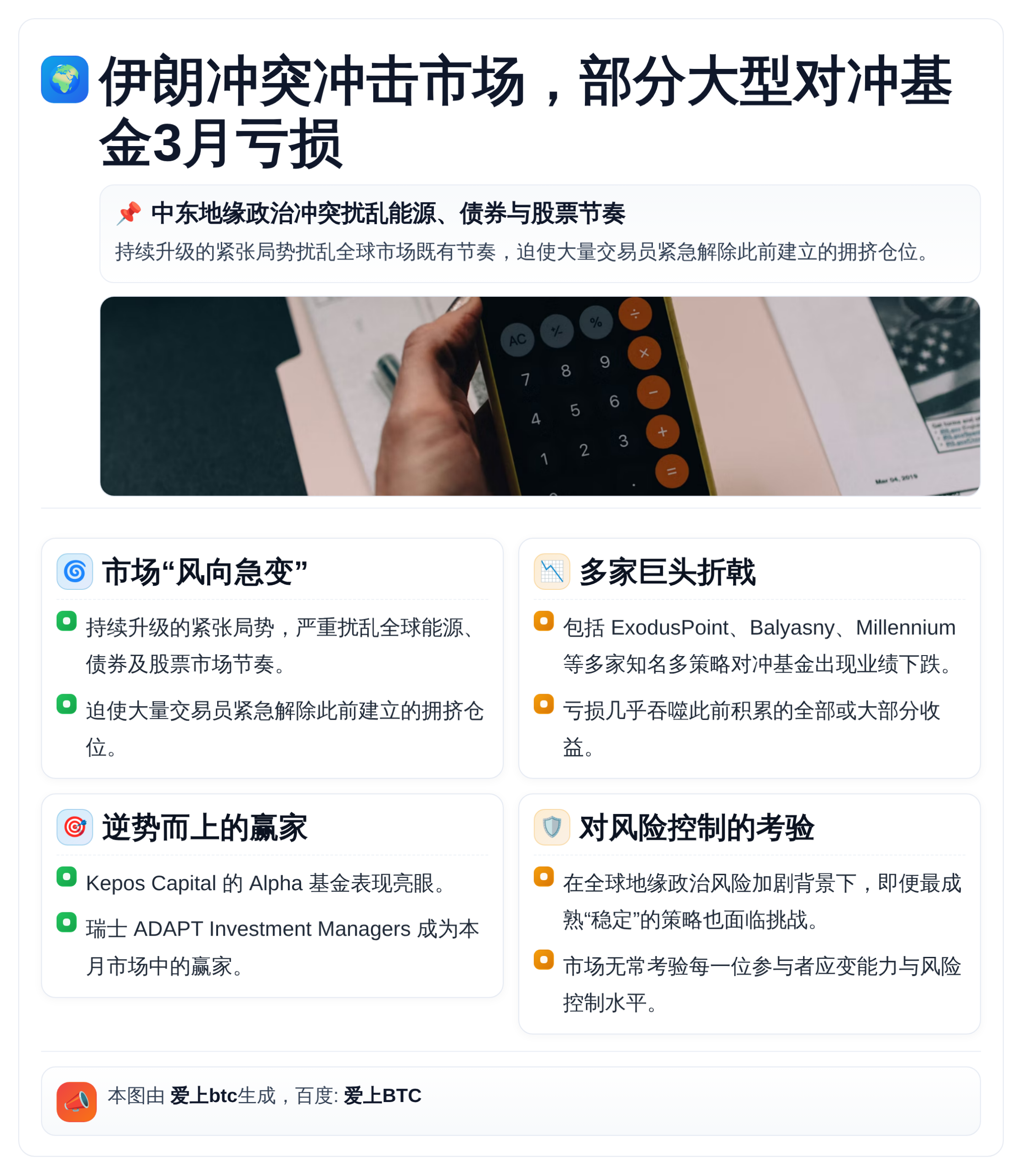 伊朗冲突冲击市场，部分大型对冲基金3月亏损