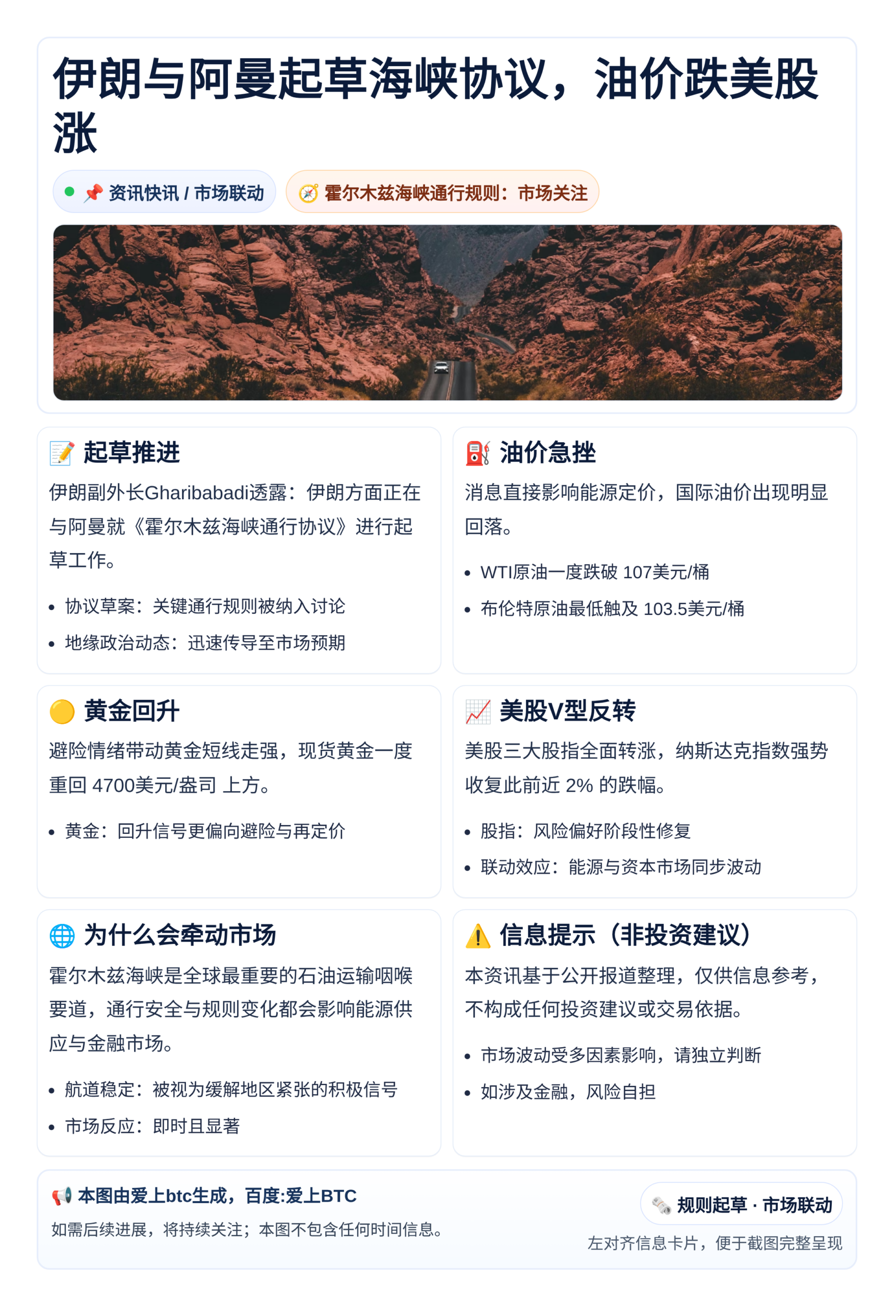 伊朗与阿曼起草海峡协议，油价跌美股涨