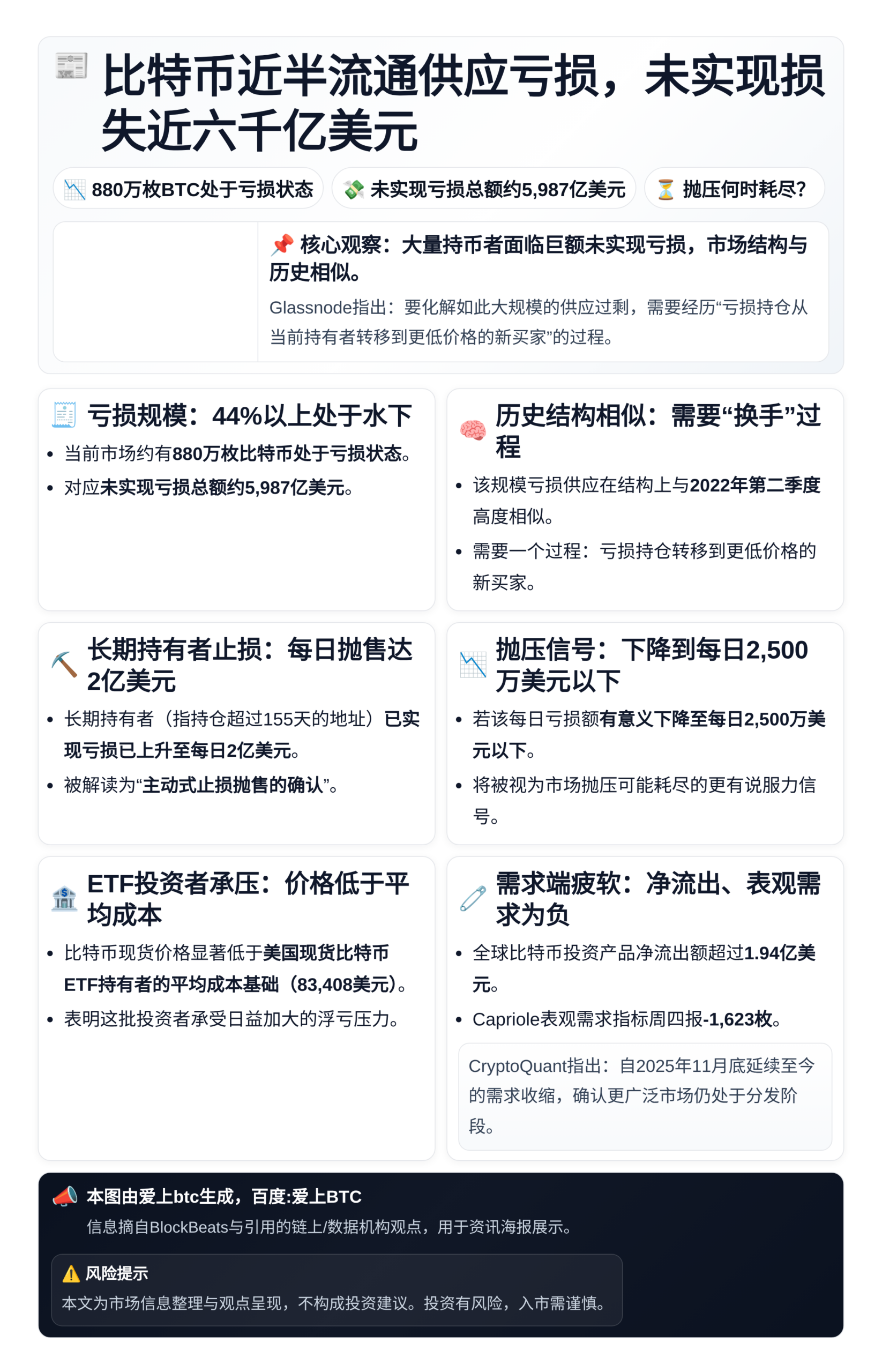 比特币近半流通供应亏损，未实现损失近六千亿美元