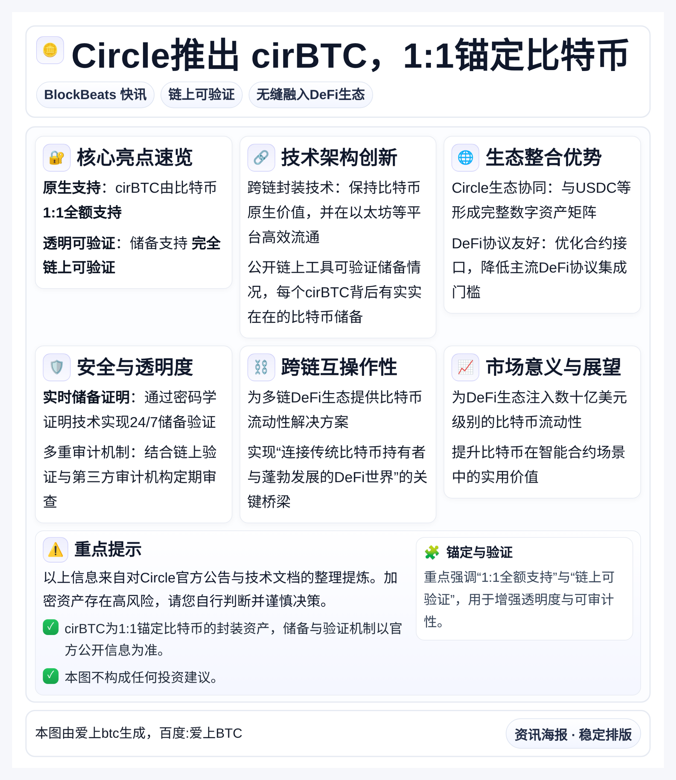 Circle推出cirBTC，1:1锚定比特币