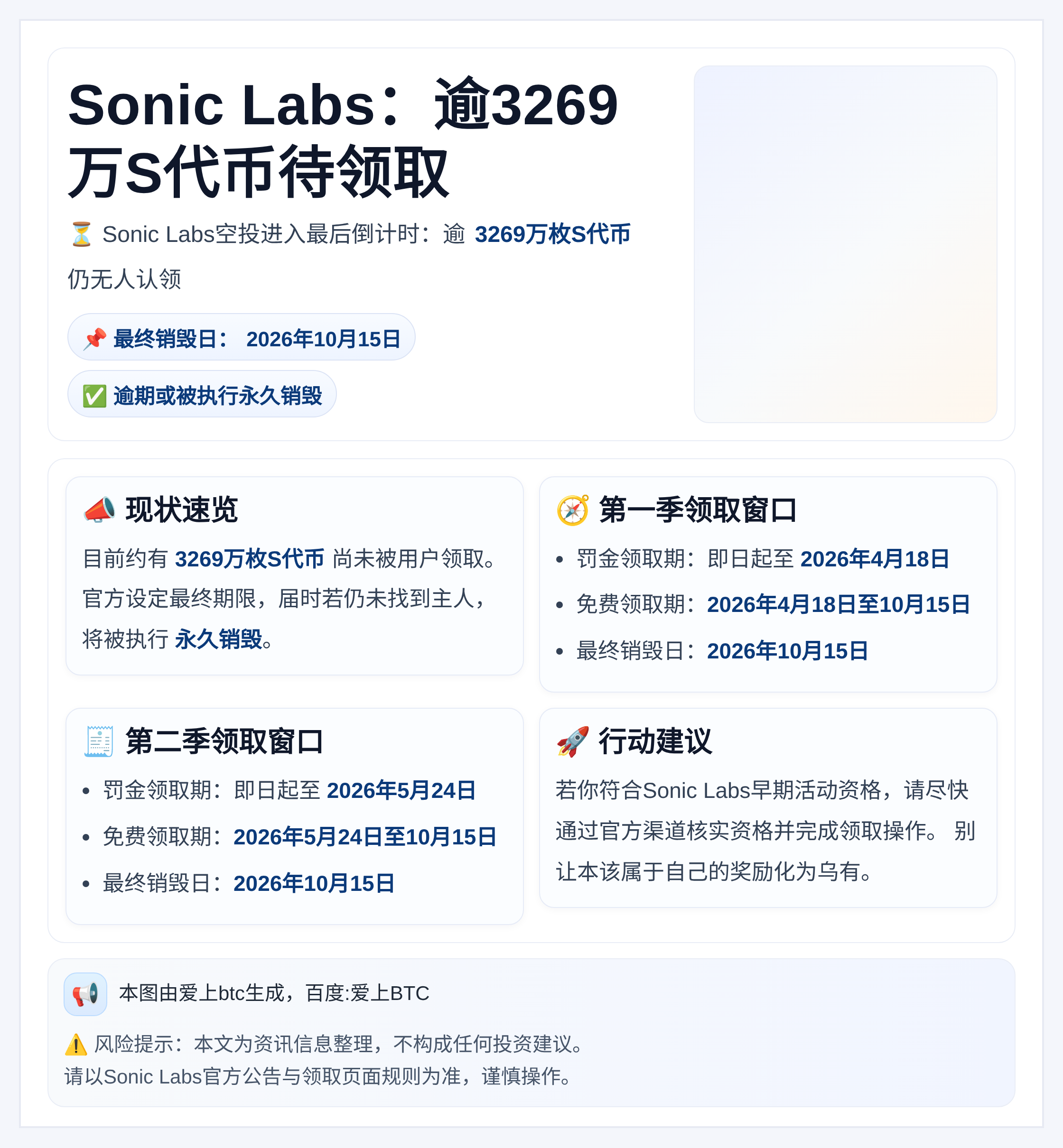 Sonic Labs：逾3269万S代币待领取