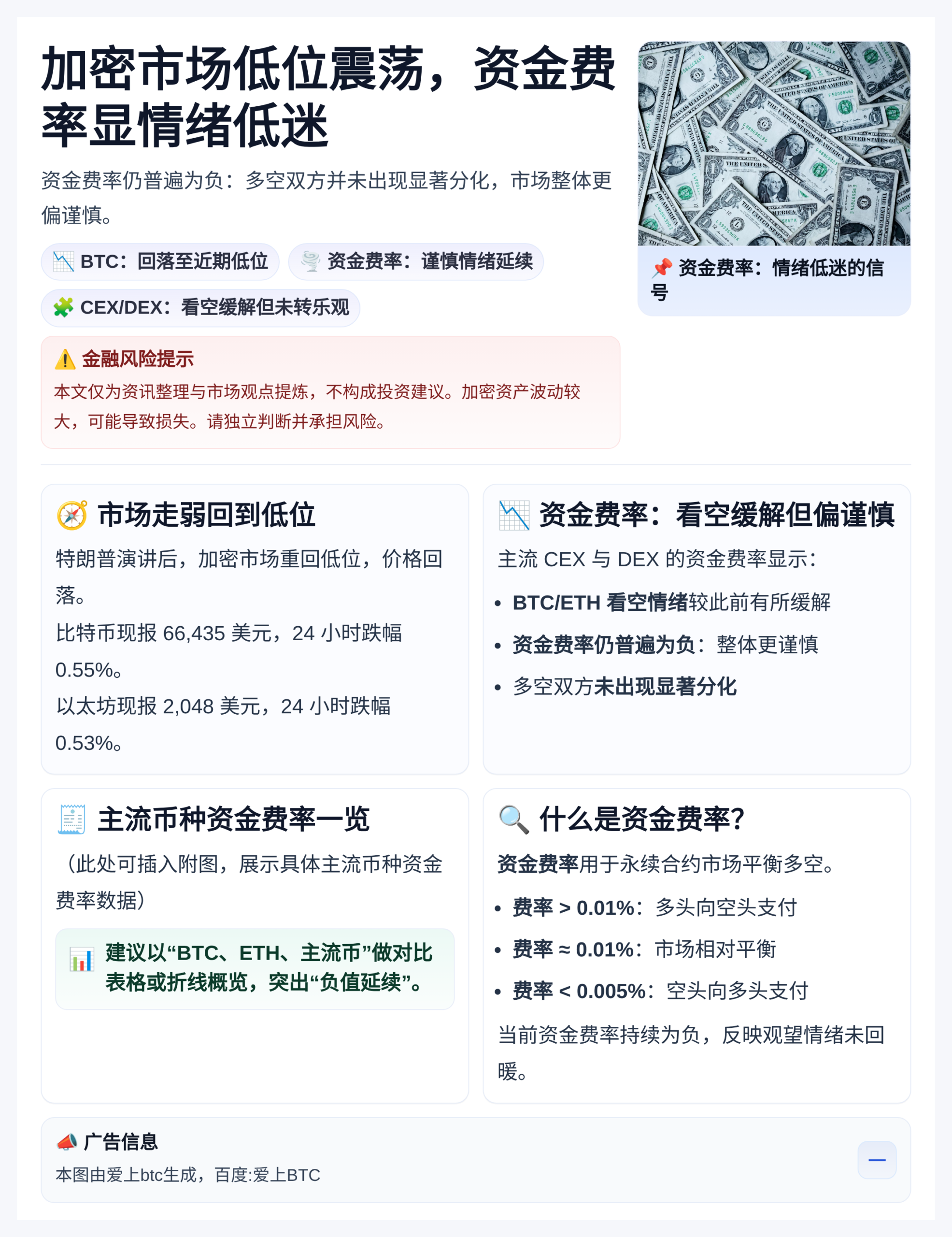 加密市场低位震荡，资金费率显情绪低迷