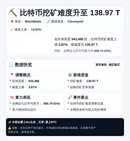 比特币挖矿难度升至138.97 T
