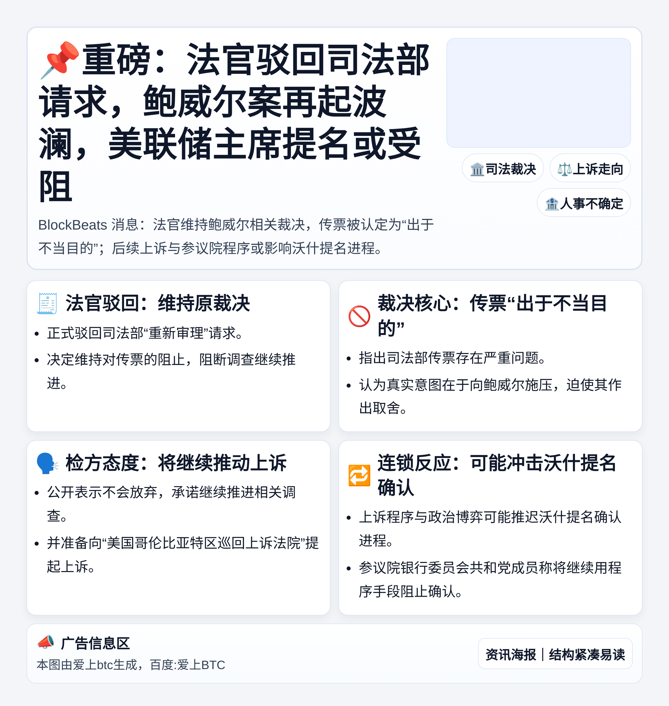 美法官维持鲍威尔案裁决，沃什提名确认或推迟