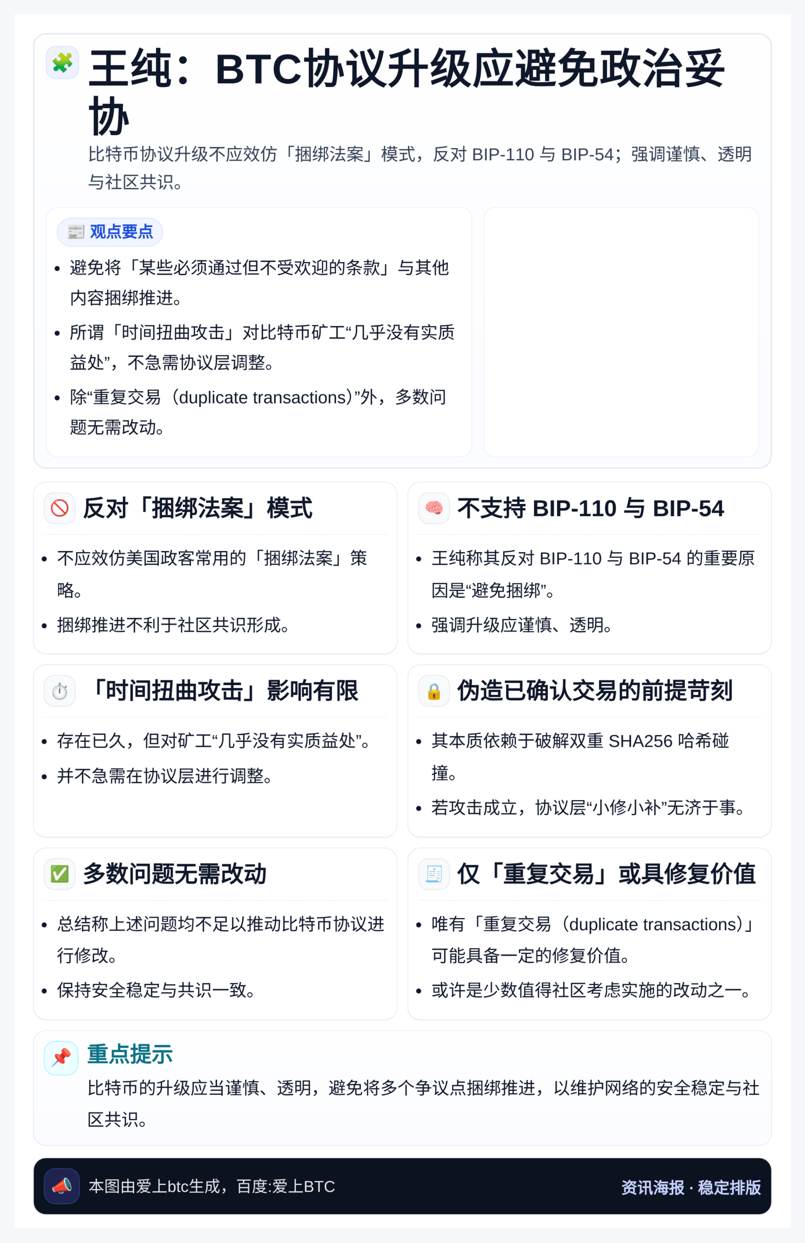王纯：BTC协议升级应避免政治妥协