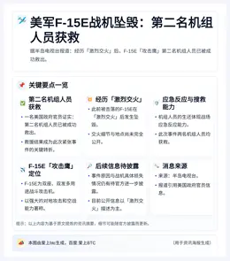 美军F-15E战机坠毁 第二名机组人员获救