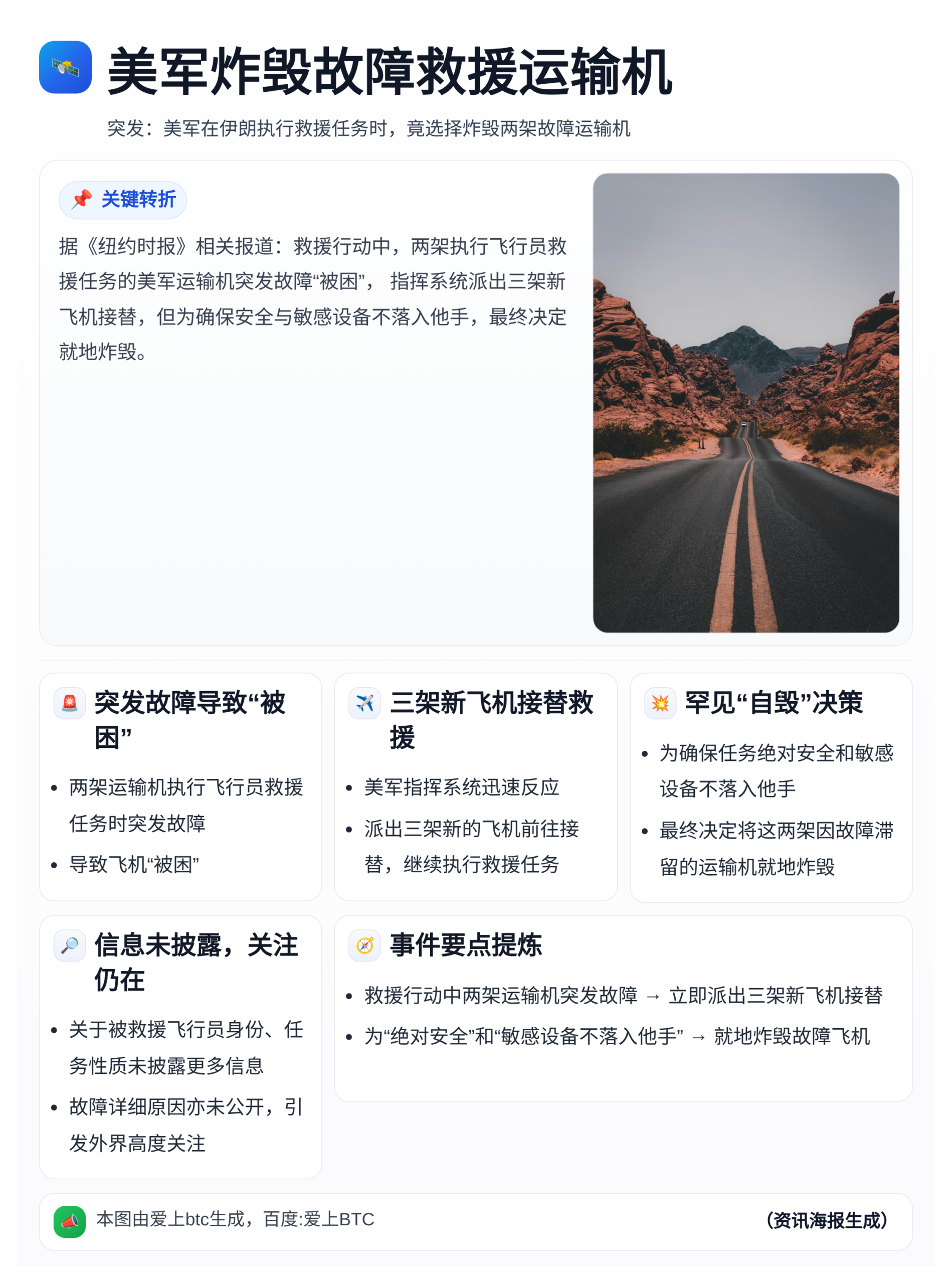 美军炸毁故障救援运输机