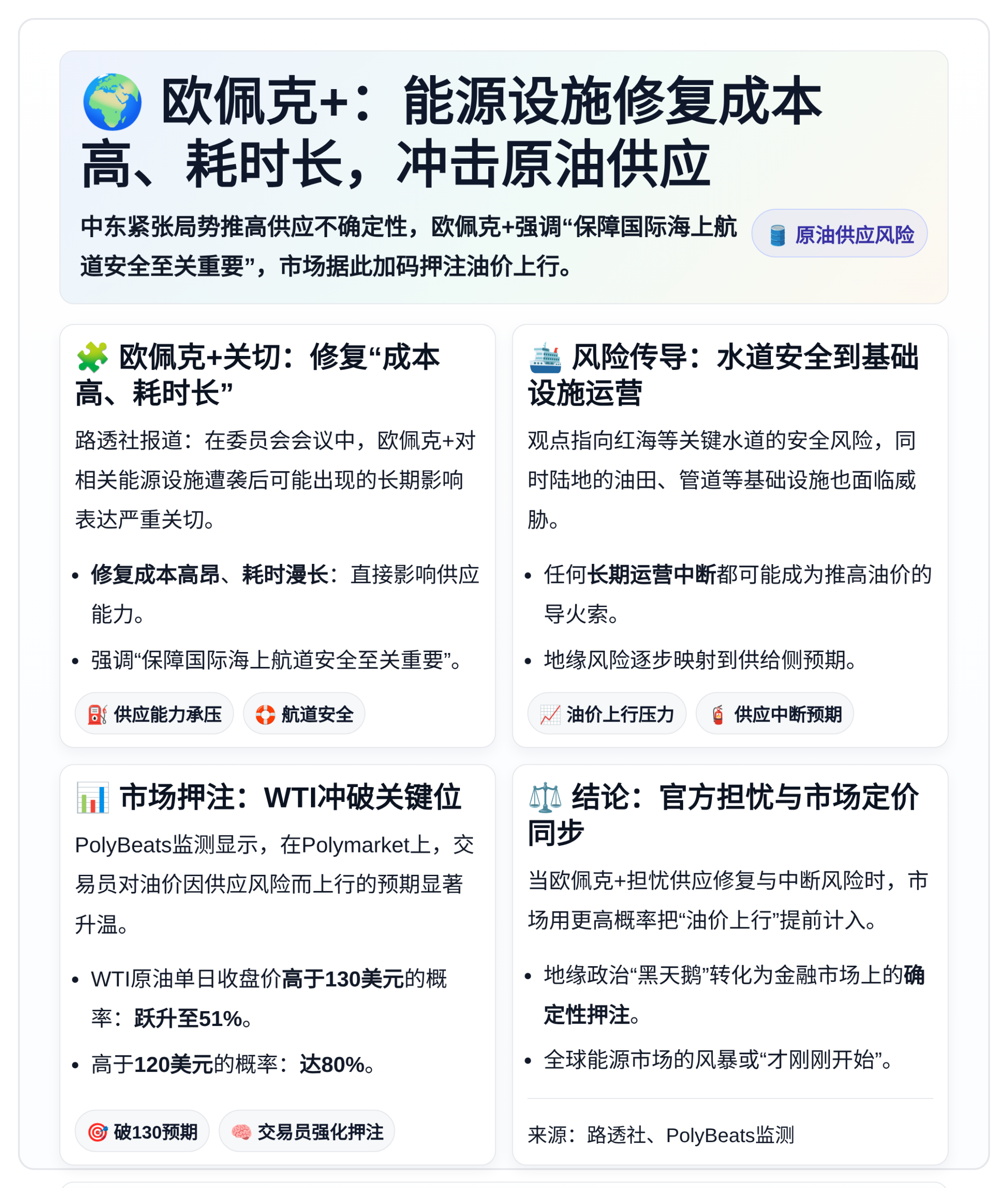 欧佩克：能源设施修复成本高、耗时长，冲击原油供应
