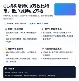 Q1机构增持6.9万枚比特币，散户减持6.2万枚