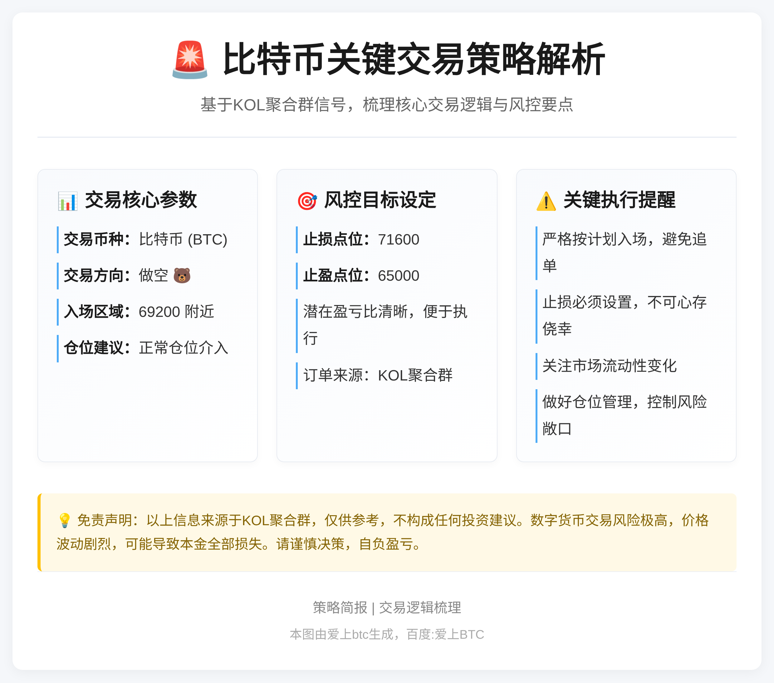 比特币69200做空，止损71600，止盈65000