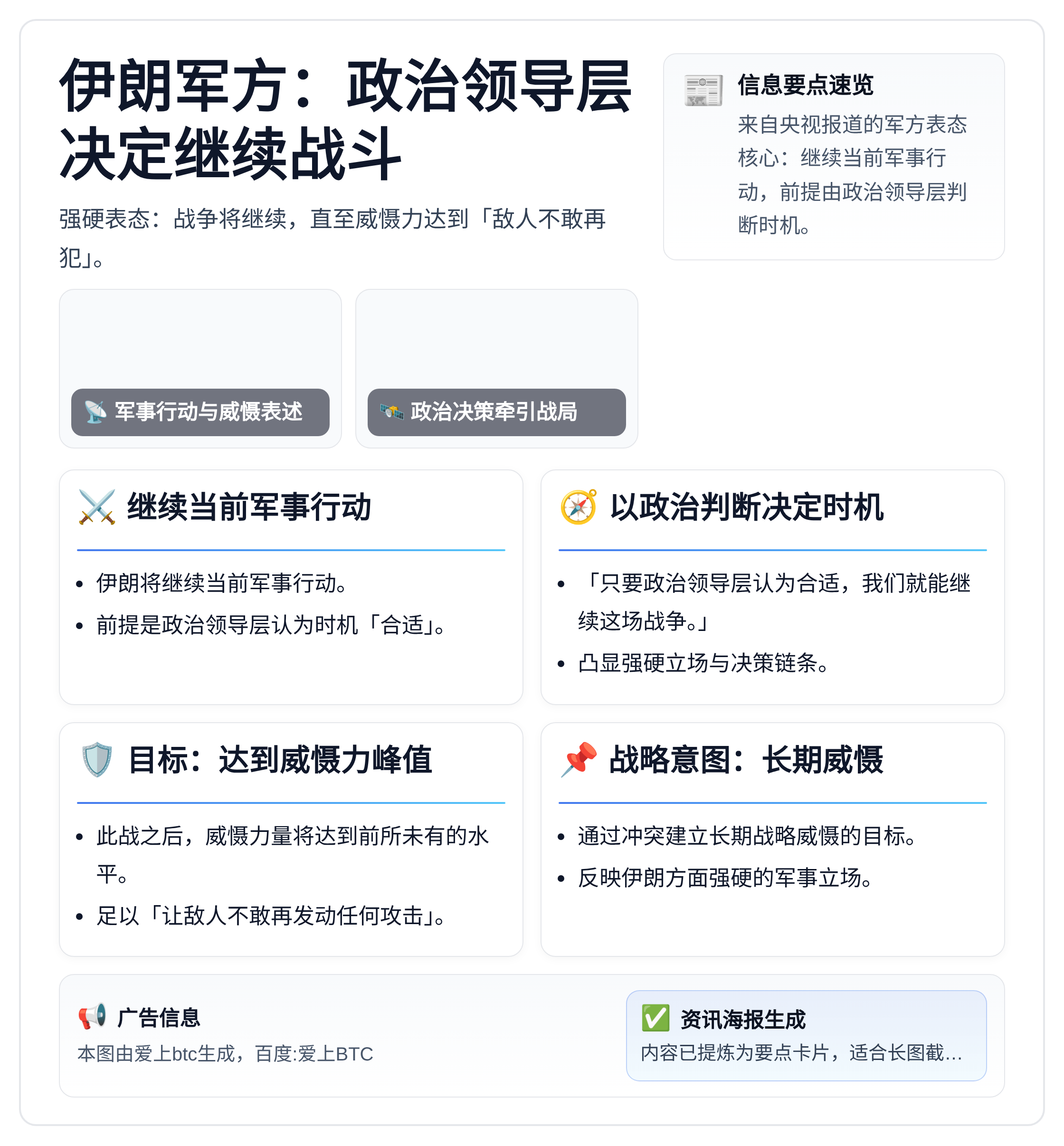伊朗军方：政治领导层决定继续战斗