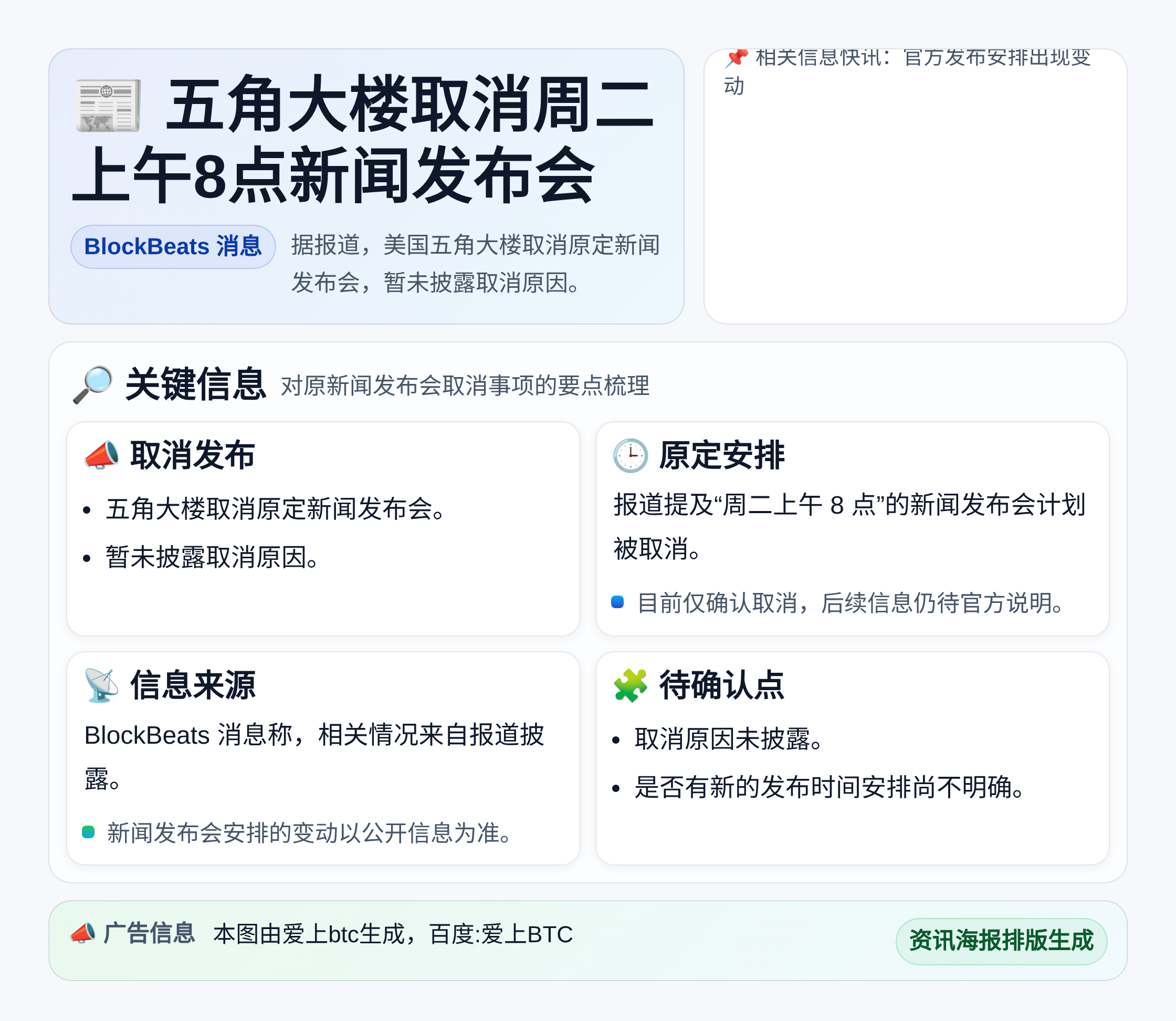 五角大楼取消周二上午8点新闻发布会
