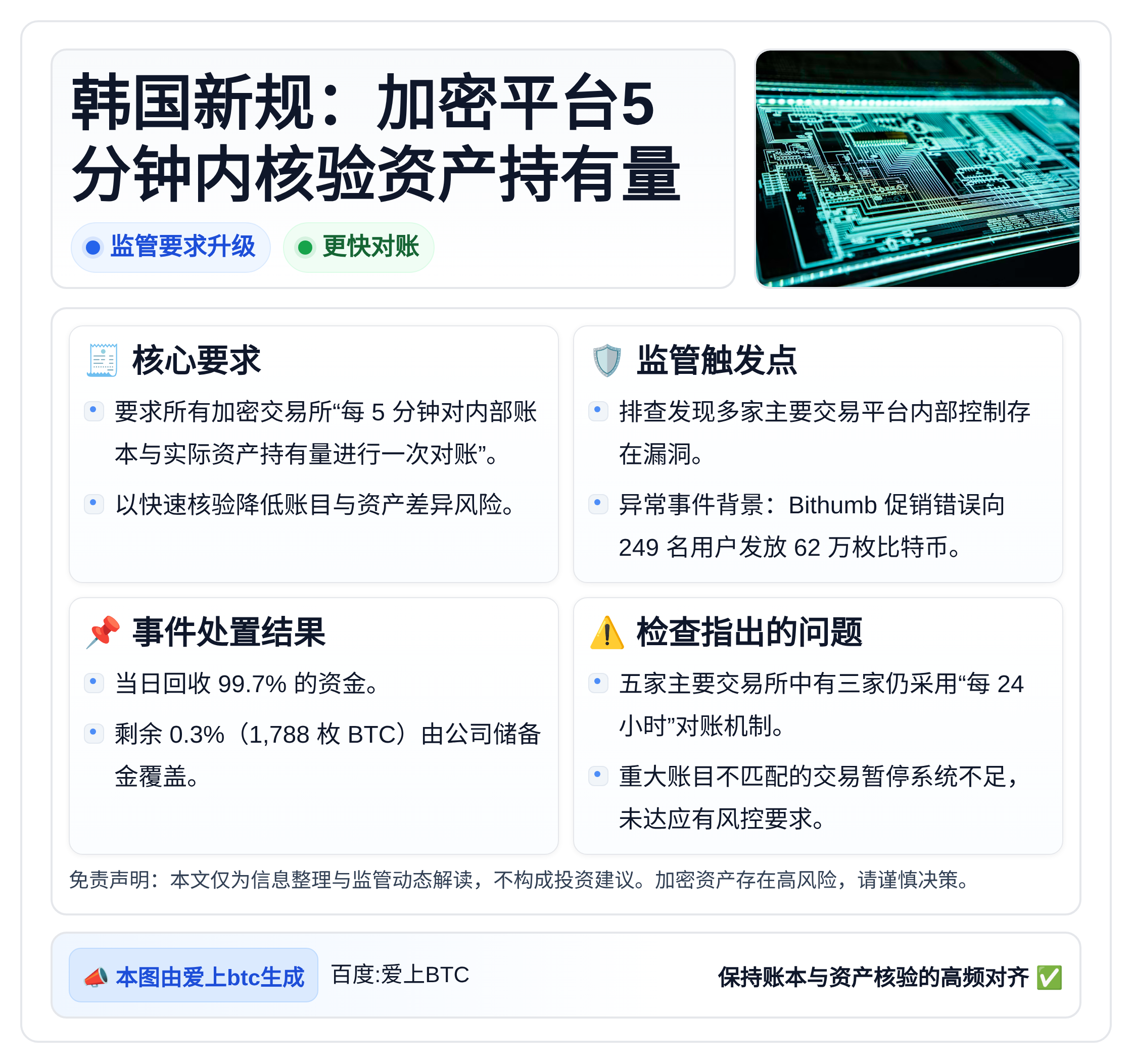 韩国新规：加密平台5分钟内核验资产持有量