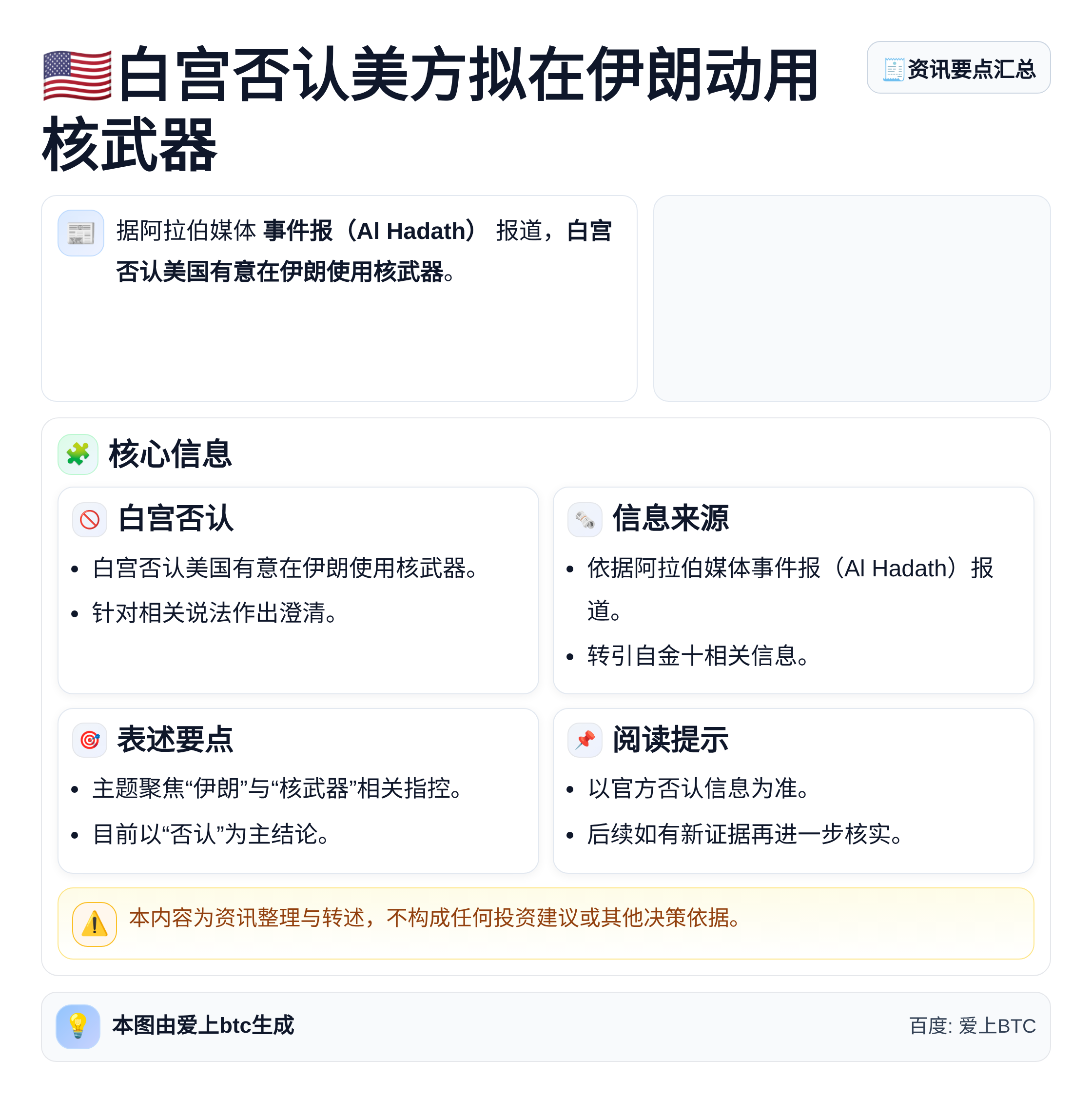 白宫否认美方拟在伊朗动用核武器