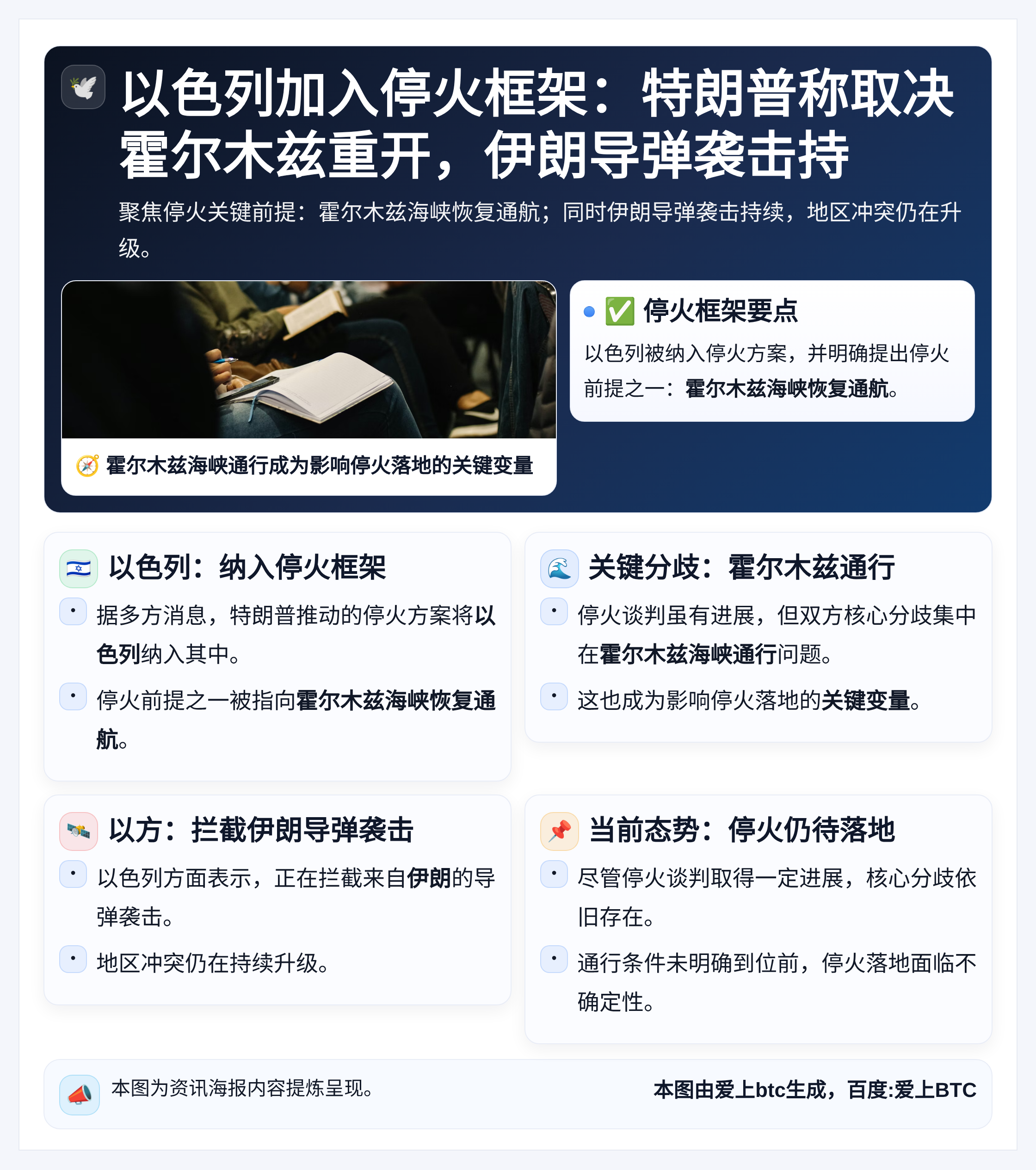 以色列加入停火框架：特朗普称取决霍尔木兹重开，伊朗导弹袭击持