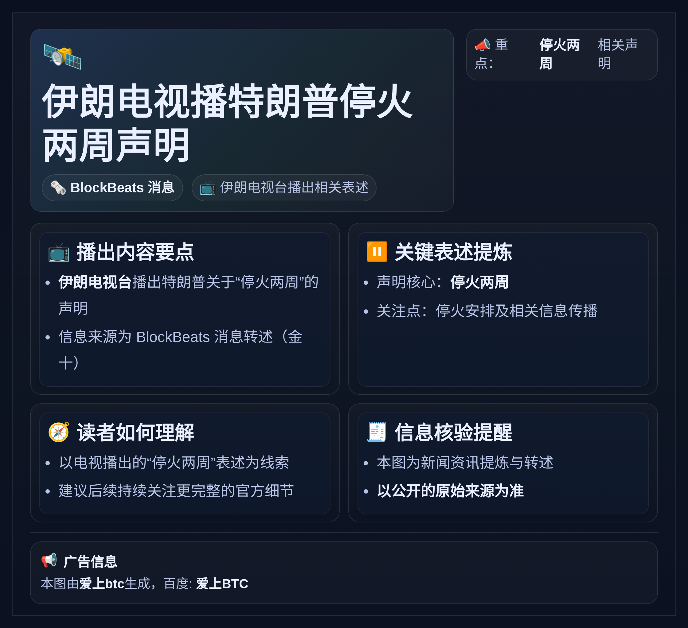 伊朗电视播特朗普停火两周声明