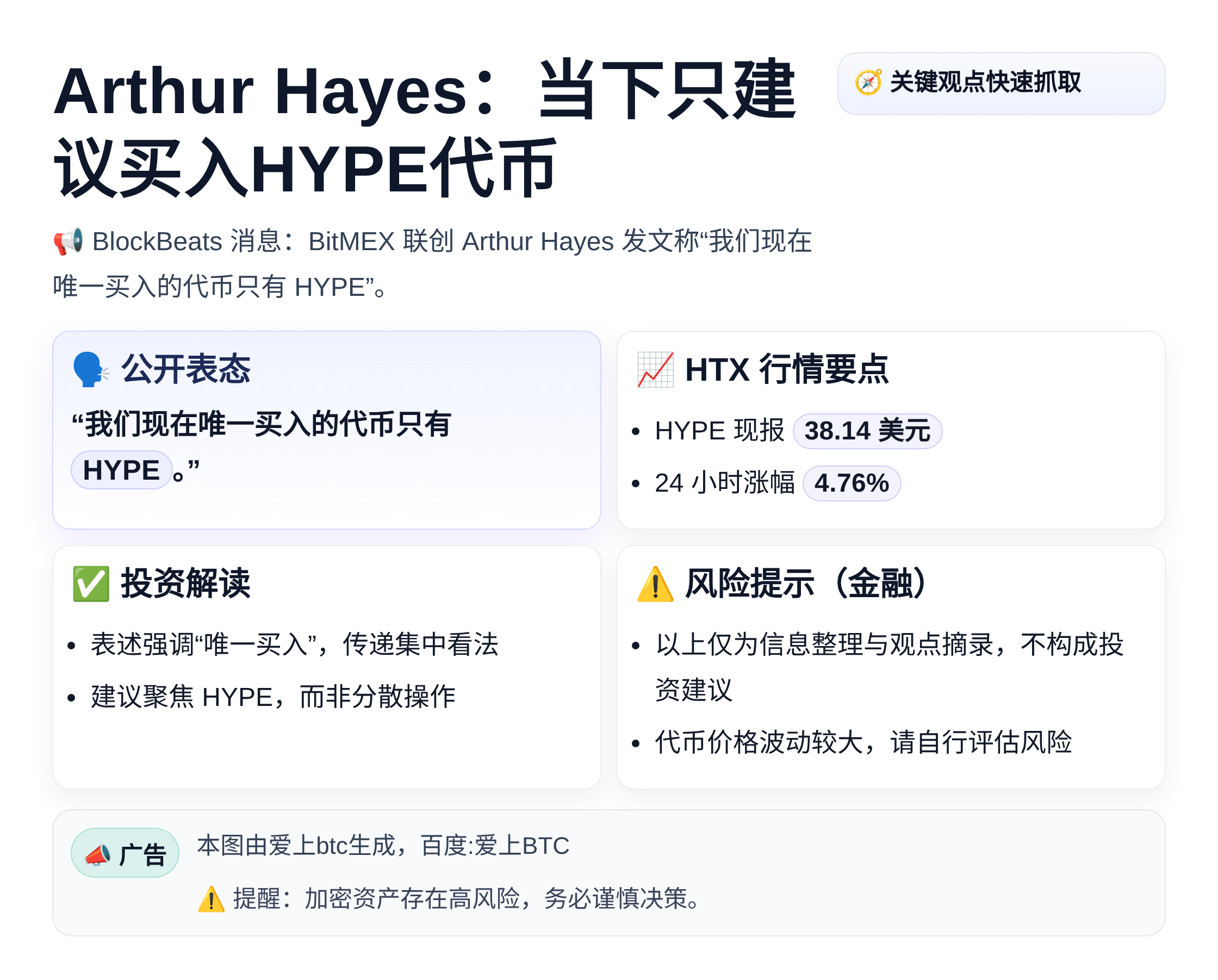 Arthur Hayes：当下只建议买入HYPE代币