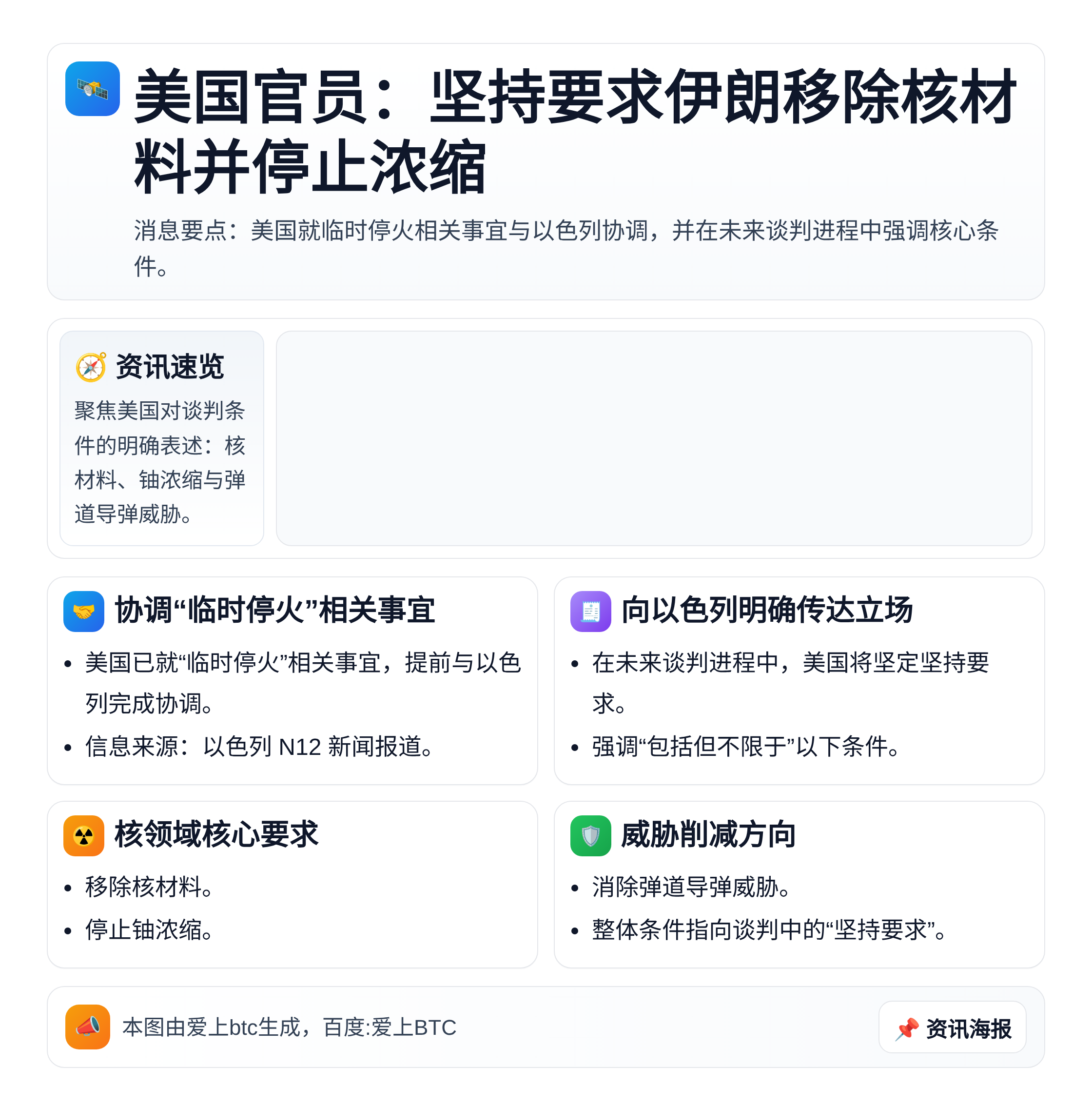 美国官员：坚持要求伊朗移除核材料并停止浓缩