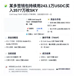 某多签钱包持续用243.1万USDC买入3577万枚SKY