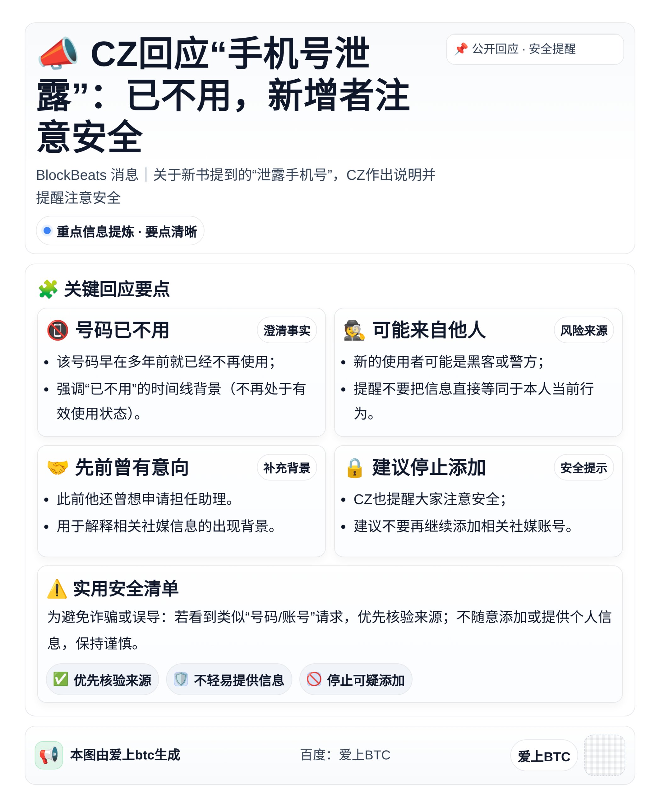 CZ回应“手机号泄露”：已不用，新增者注意安全