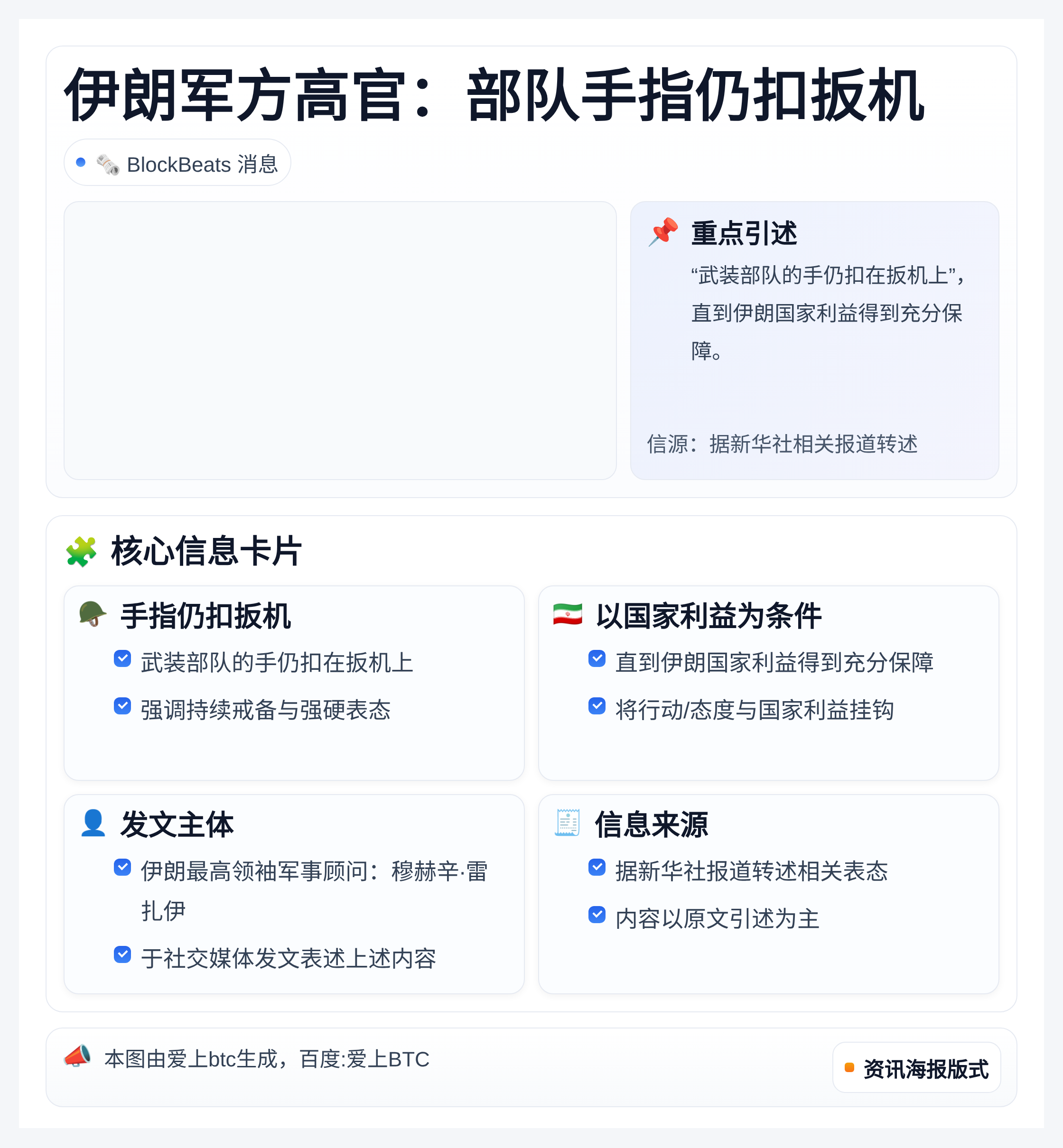 伊朗军方高官：部队手指仍扣扳机