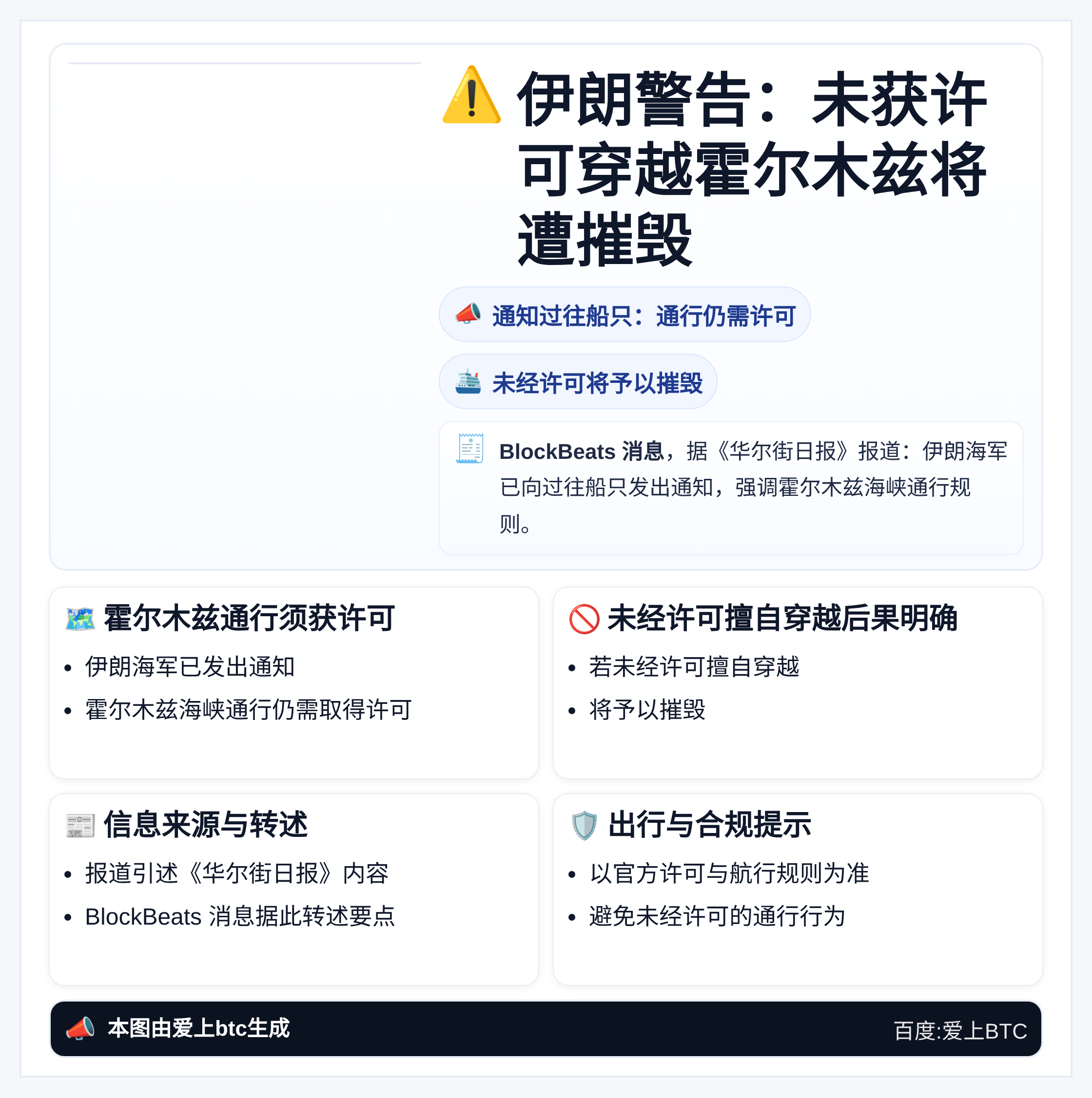 伊朗警告：未获许可穿越霍尔木兹将遭摧毁
