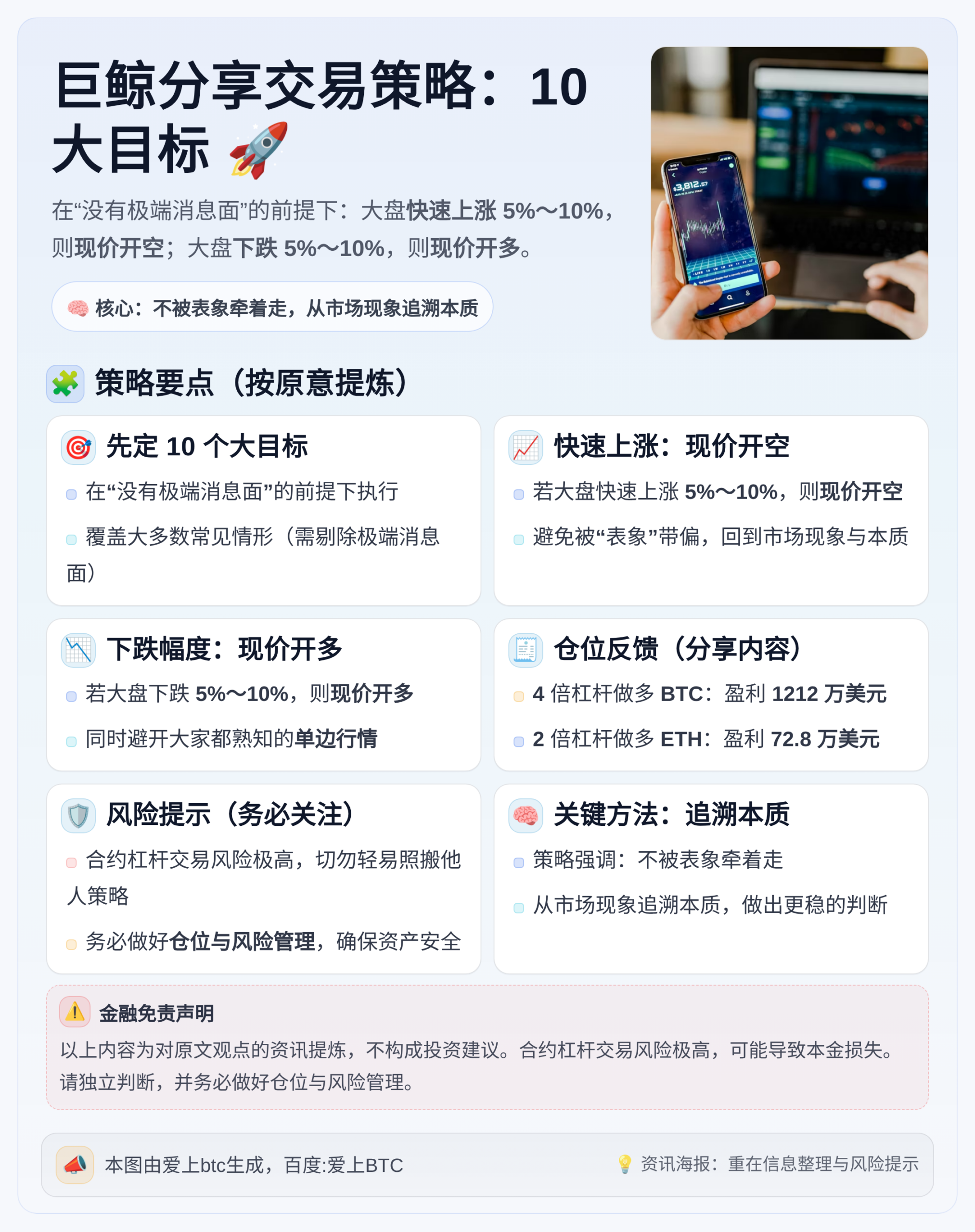 巨鲸分享交易策略：10大目标，暴涨现价开空暴跌现价开多