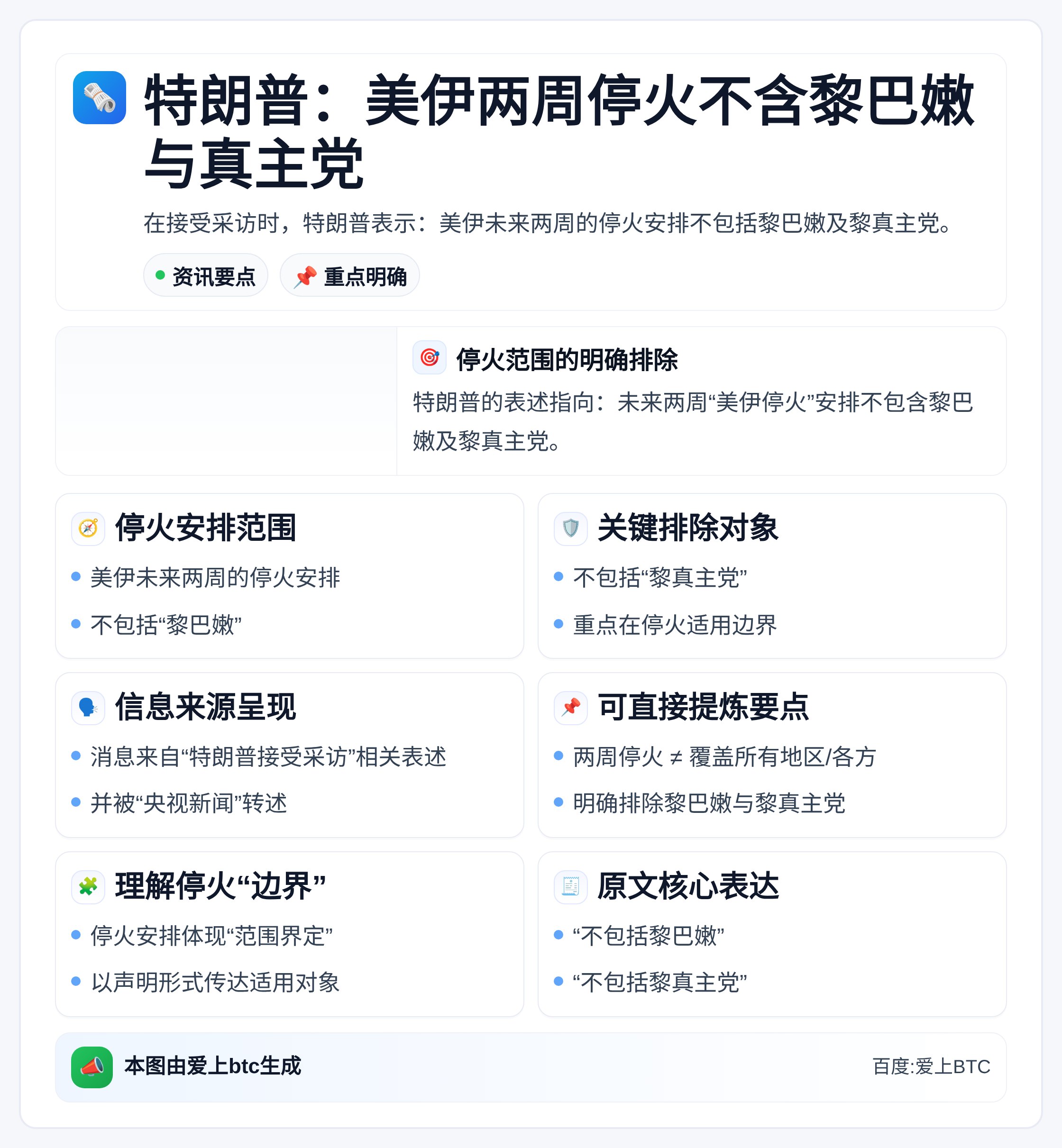 特朗普：美伊两周停火不含黎巴嫩与真主党