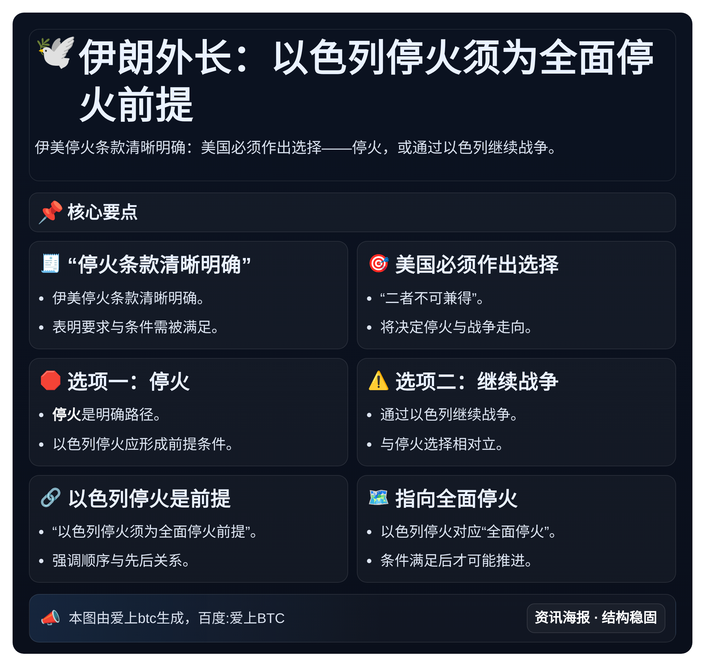 伊朗外长：以色列停火须为全面停火前提