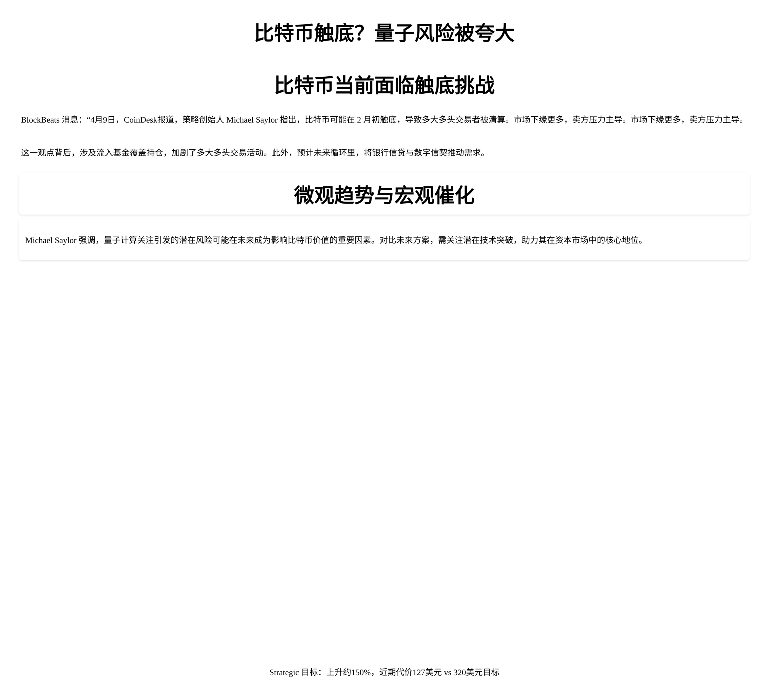 比特币触底？量子风险被夸大