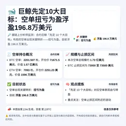 巨鲸先定10大目标：空单扭亏为盈浮盈196.8万美元