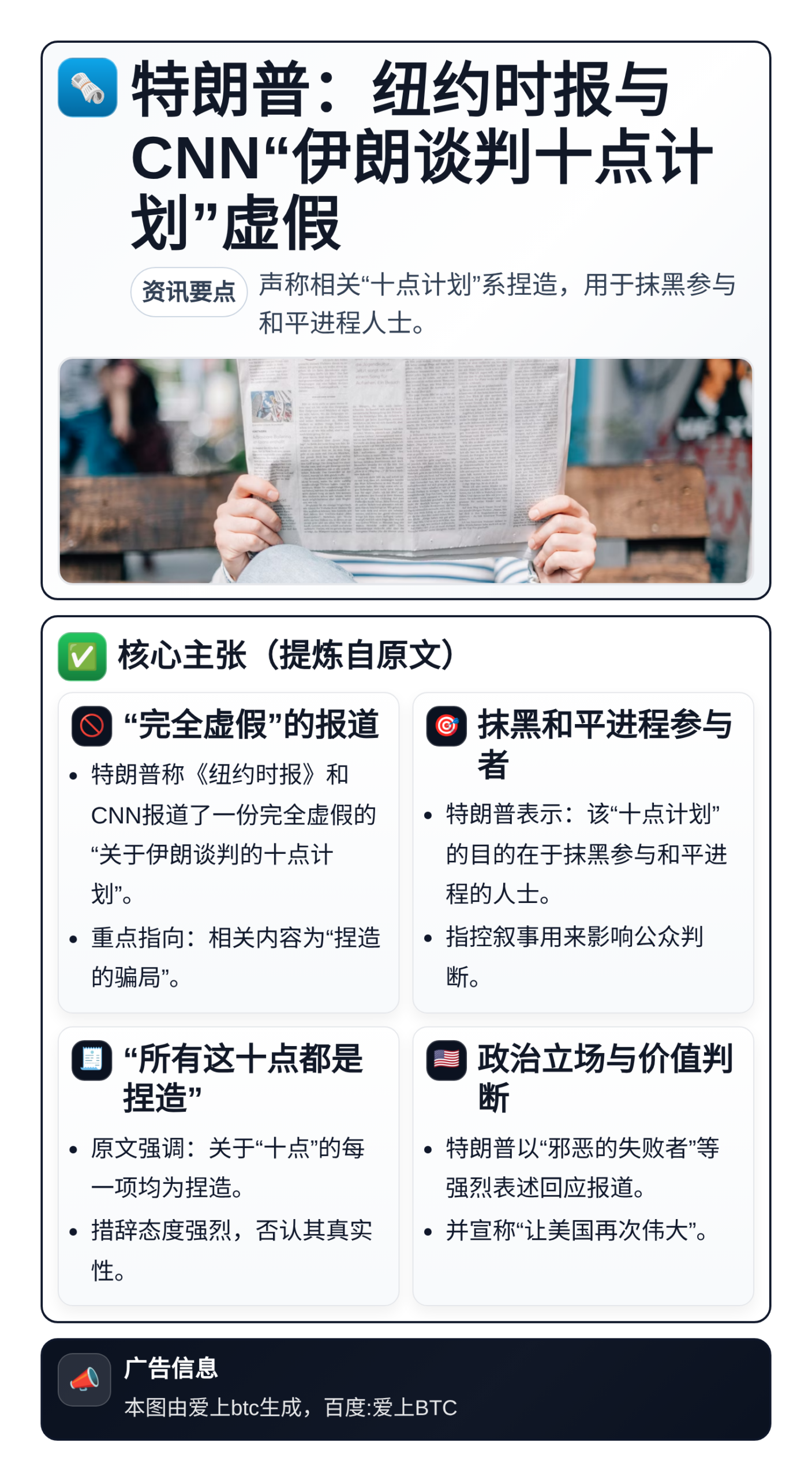 特朗普：纽约时报与CNN“伊朗谈判十点计划”虚假