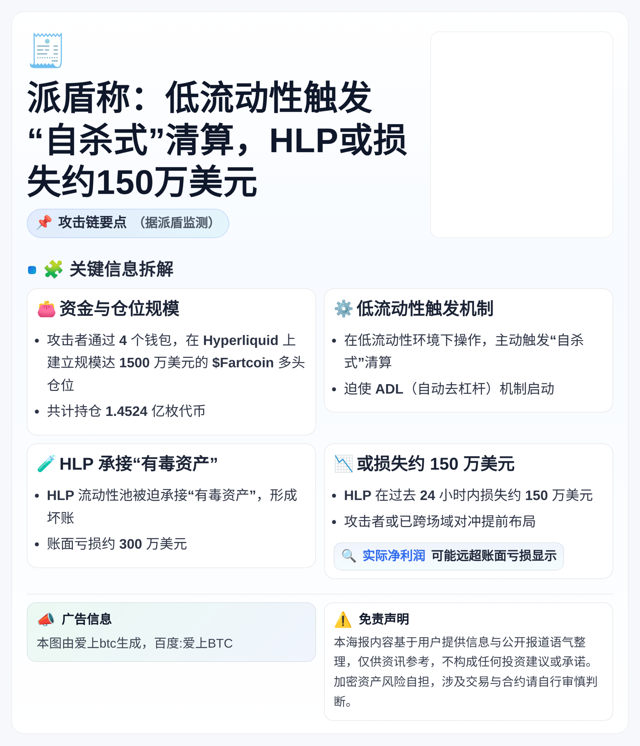 派盾称：低流动性触发自杀式清算，HLP或损失约150万美元